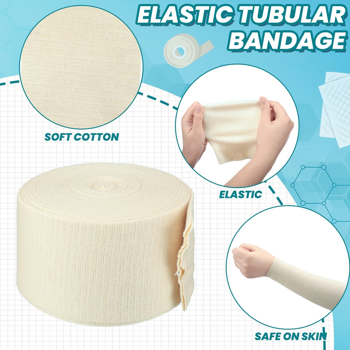 Tondiamo Cotton Tubular Stockinette Gauze Roll Tubular Arm Stocking Elastic Leg Stockinette Tubing Compression Tube Sleeve Bandage for Comfort Wear Sweat Absorbent(4 Inch X 25 Yard)