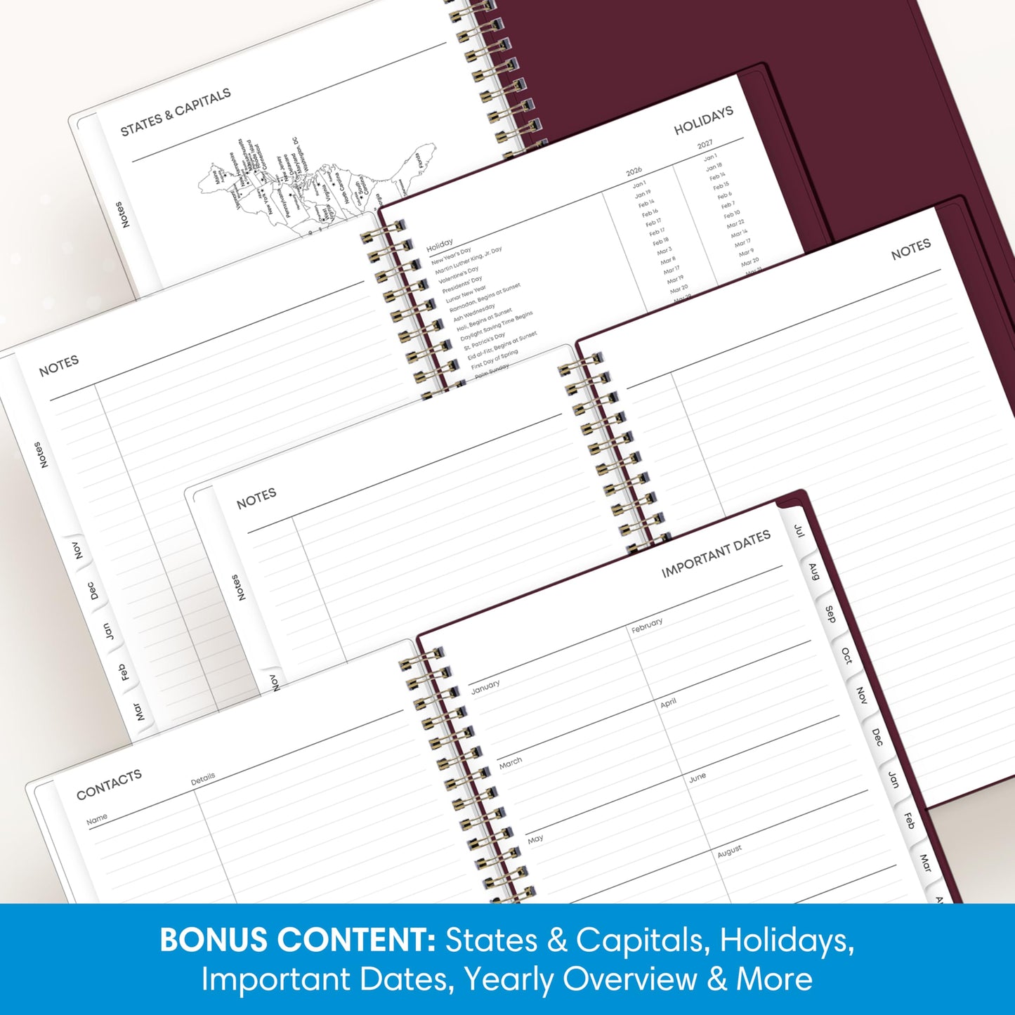 Blue Sky 2026-2027 Weekly and Monthly Academic Year Planner Calendar, July 2026 - June 2027, 5.875" x 8.625", Flexible Pocket Cover, Wirebound, Laminated Tabs, Includes Extra 30 Sheets of Notes, Dark Peonies