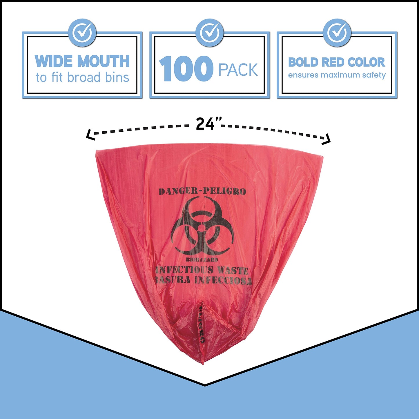 Trashanium Biohazard Waste Bags, 10-Gallon, 100 Count, Red, No Leak Bags, Medical Grade, Safe Infectious Waste Disposal