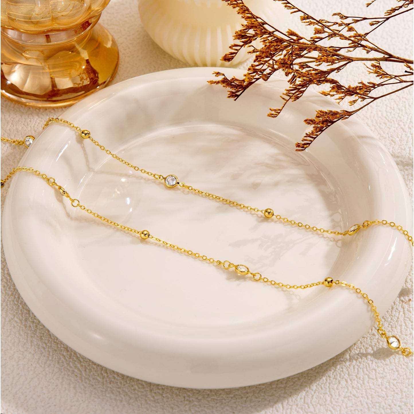 CHESKY 14K Gold Plated CZ Belly Chain, Adjustable Waterproof Body Chain for Women, Sexy Bikini Waist Beads With Diamond Chain, Dainty Jewelry Gift