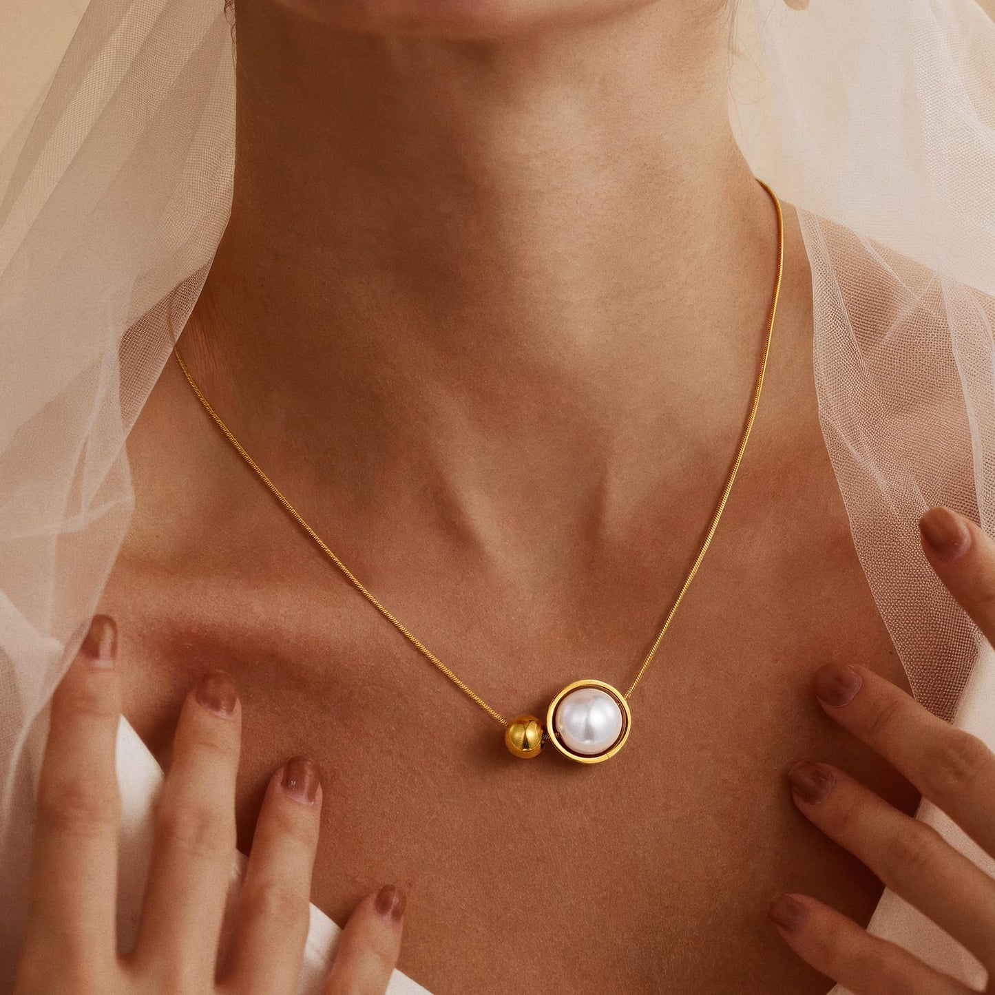 Rcidan Minimalist Pearl Pendant Necklace for Women, 14K Gold Plated Chain with Single Pearl & Bead Accent, Dainty Everyday Jewelry Gift