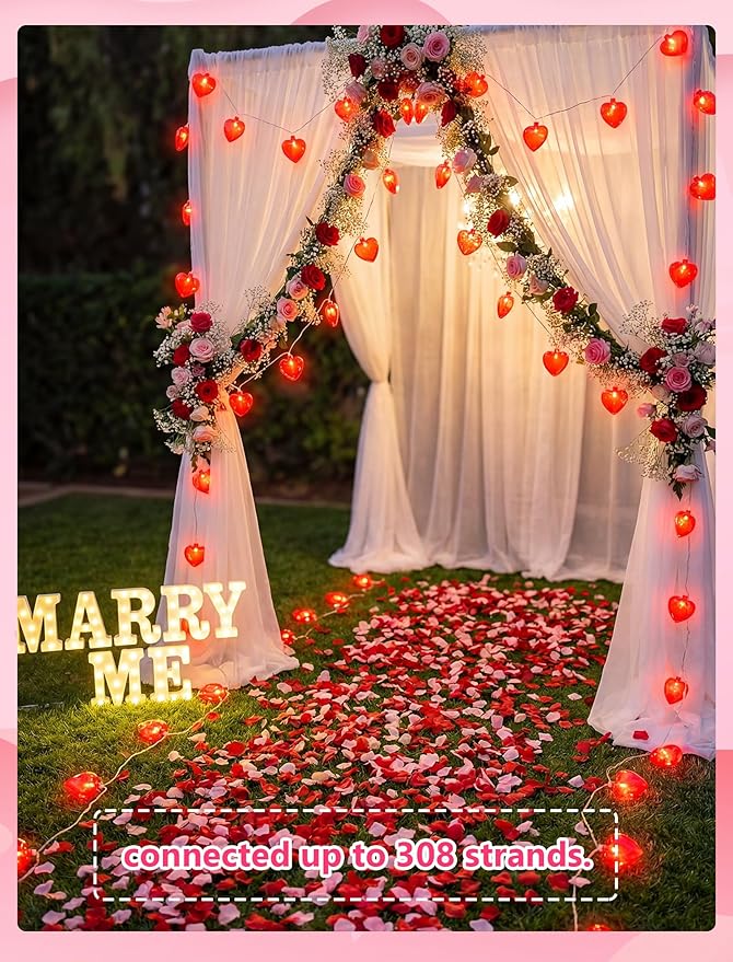 8.5Ft Valentine's Day Heart String Lights, Valentine Decorations Fairy String Lights with 10 Red Heart Lights, Connectable Love Heart Lights for Valentine's Day, Party, Wedding, Holiday Decorations
