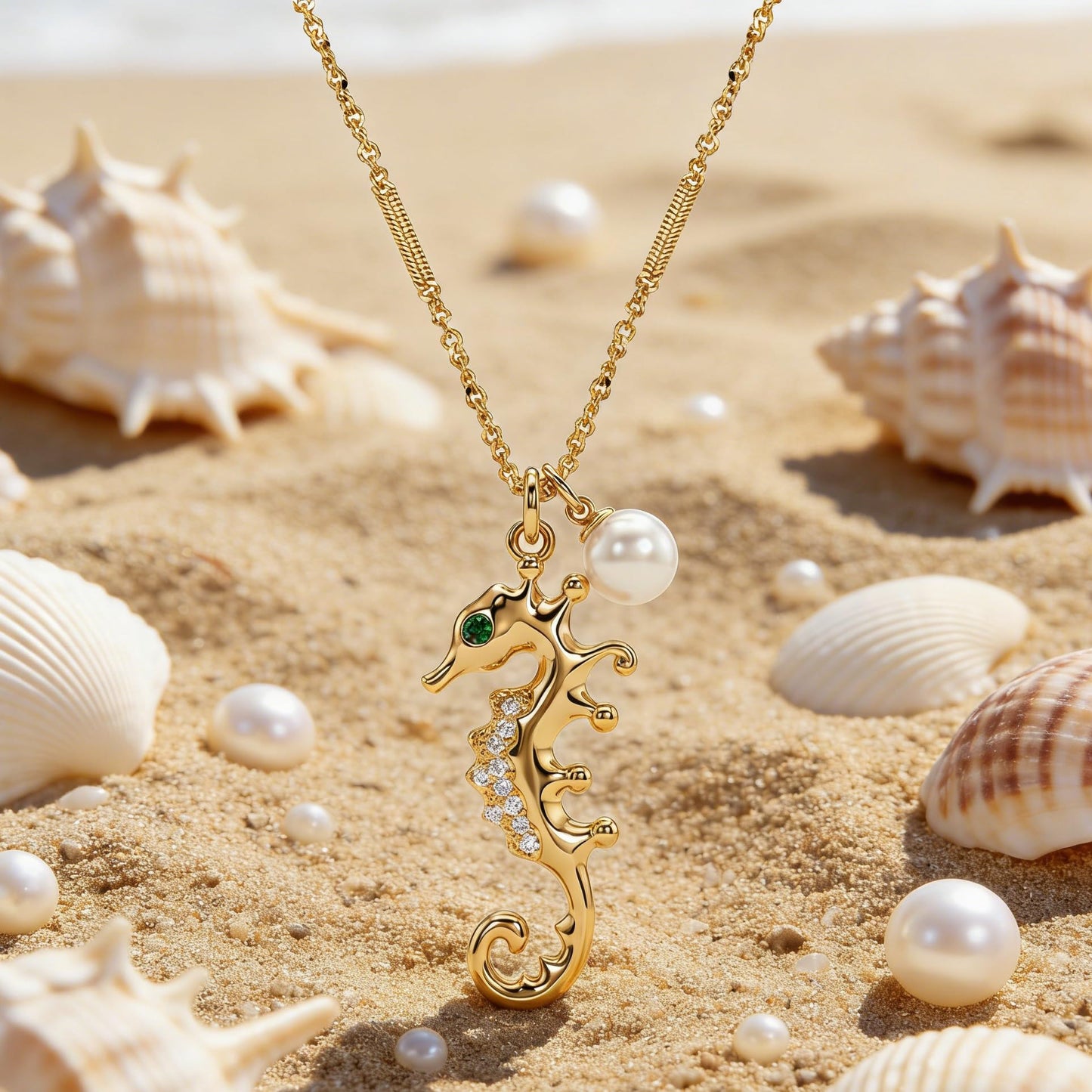 Dremmy Studios Dainty Necklace for Women 14K Gold Plated Seahorse Necklace Boho Summer Beach Coastal Pendnat Necklaces for Women Summer Jewelry Gift