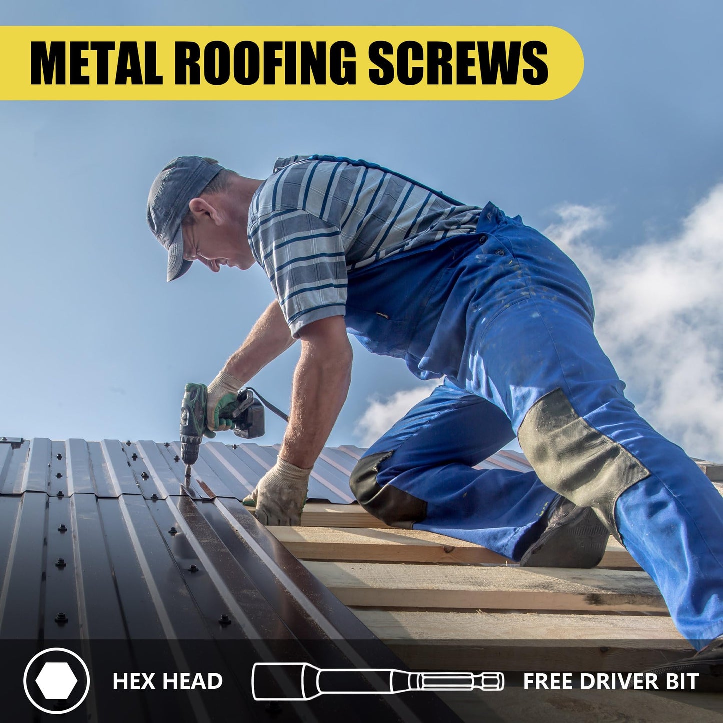 JEGONFRI 300pcs #10 x 1 Green Hex Head Self-Drilling Metal Roofing Screws, EPDM Washer, Colored Head, Wood Screws, Sheet Metal Roof Screw with Hex Driver Bit