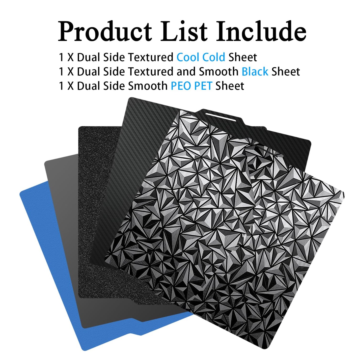 HzdaDeve 3PK P1S Build Plate for Bambu Lab P2S/X2D/P1S/P1P/A1/X1C/X1E Dual-Textured Cold Cool PEI Double Smooth PEO PET Plate Black Sheet Board 257.5x257.5MM Heated Bed Spring Steel Flexible Platform