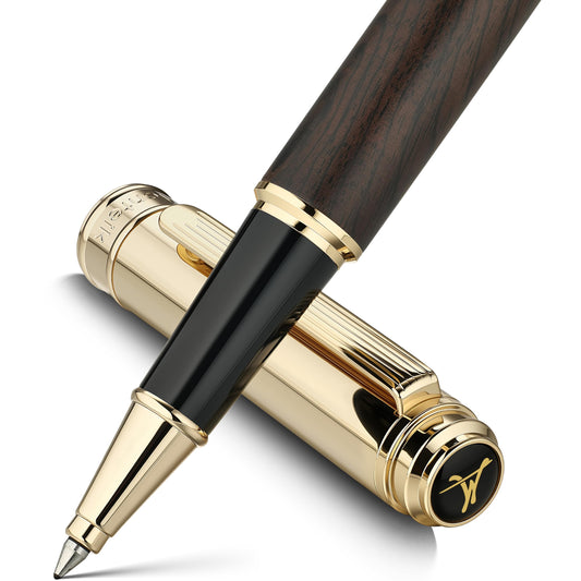 316 Luxury Journaling Pen, Nice Natural Wood for Writing, 24K Gold Accents, Schmidt refill, Fancy Rollerball, Wooden Gift Set for Men & Women, Executive & Graduation Work Christmas Pens-Blackwood