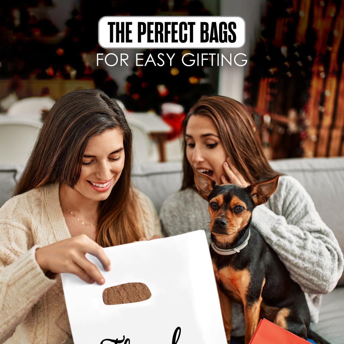 Houseables Thank You Bags, Merchandise Bags, With Handles, Plastic, For Shopping, Retail, Gift, Small Business, Boutique, Store, Customers, Product, Vendor, Events, Holiday, White, 16”x18”, Bulk 500PK