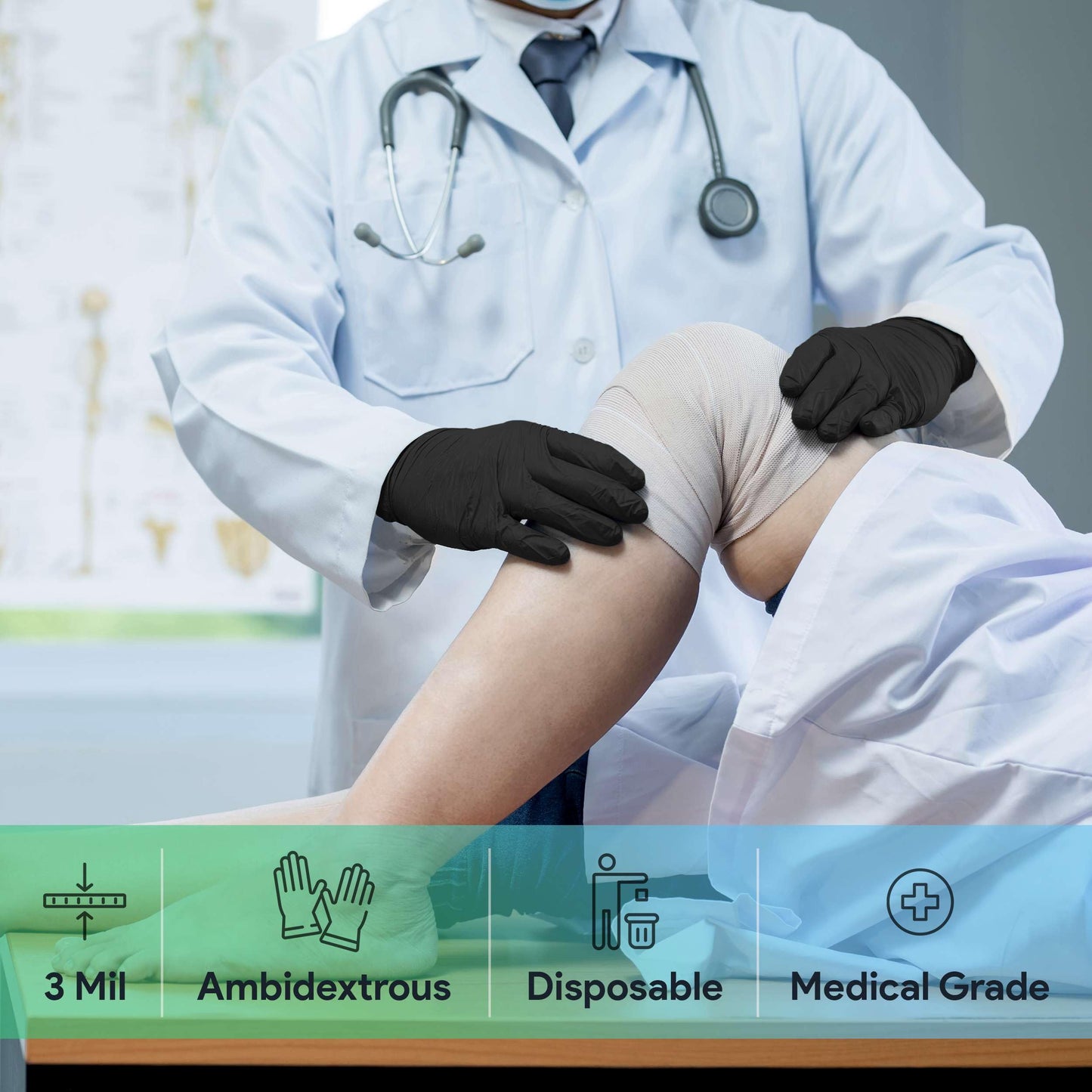 Black Nitrile Gloves Large, Case of 1000-3 Mil Disposable Rubber Gloves, Latex-Free, Powder-Free - Medical Exam Grade for Food Prep, Cleaning, Lab Use - Textured Grip - Click-Medical