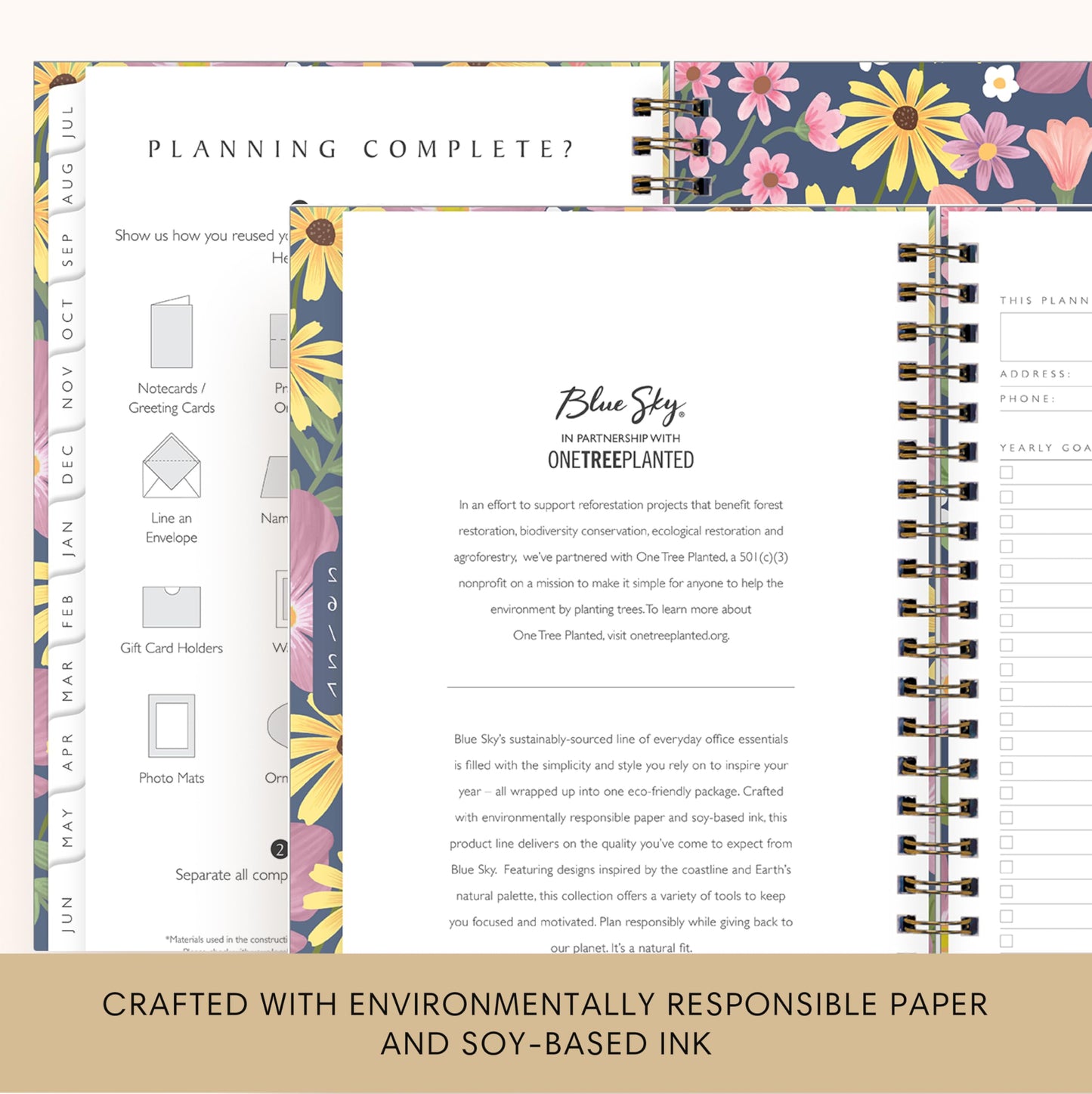 Blue Sky Sustainability 2026-2027 Weekly and Monthly Academic Year Planner Calendar, July 2026 - June 2027, 5" x 8", Flexible Cover From Recycled Plastic, Wirebound, Laminated Tabs, Storage Pocket, Gail