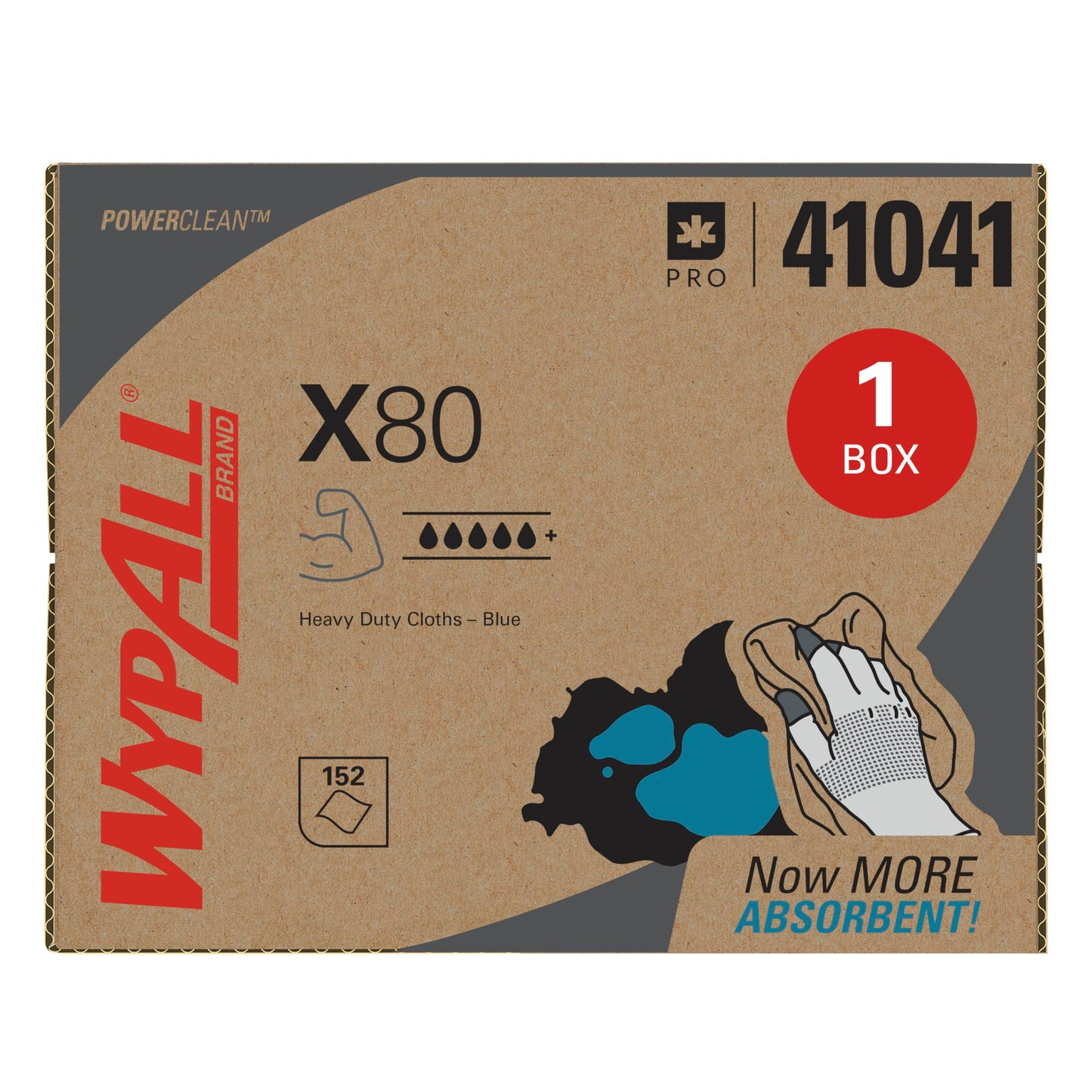 WypAll PowerClean X80 Cloths Heavy Duty Wipes (41041), Brag Box, Extended Use Towels, Blue (1 Pack of 152 Sheets, 152 Sheet Total)