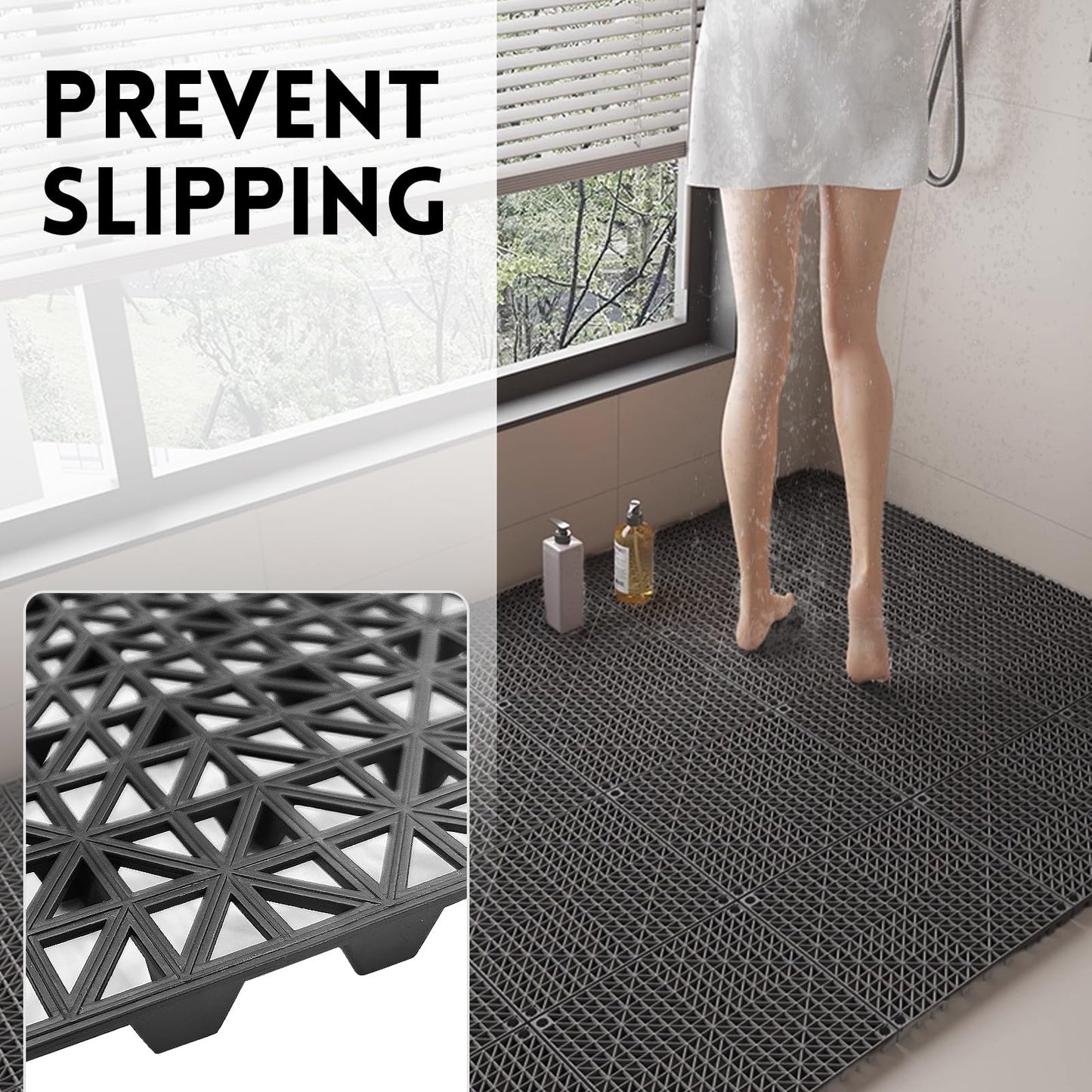 RITOLLO Modular Interlocking Cushion Drainage Floor Tiles, 16-Pack 11.8"x11.8" PVC Raised Non-Slip Interlocking Mats with Drain Holes for Deck, Pool, Garage, Shower, Patio, Bathroom, Sauna, Yard