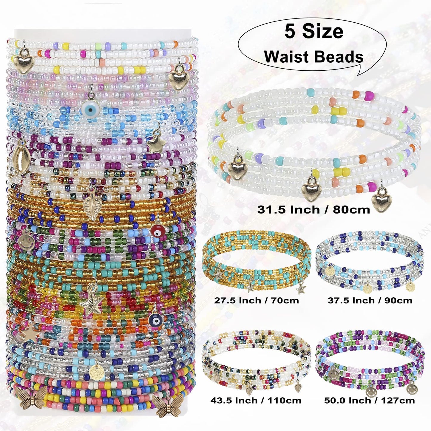 Waist Beads for Women Colorful Beaded Body Chain Elastic String Waist Chain Beach Bikini Belly Chains Sexy Body Jewelry for Women 12Pcs 31.5Inch