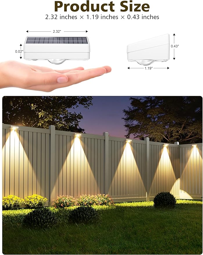 VOLISUN Solar Fence Lights, Fence Lights Solar Powered, IP65 Waterproof LED, 3 Color Temperatures Solar Light for Fence, Yard, Wall, Backyard (16 Pack, White)