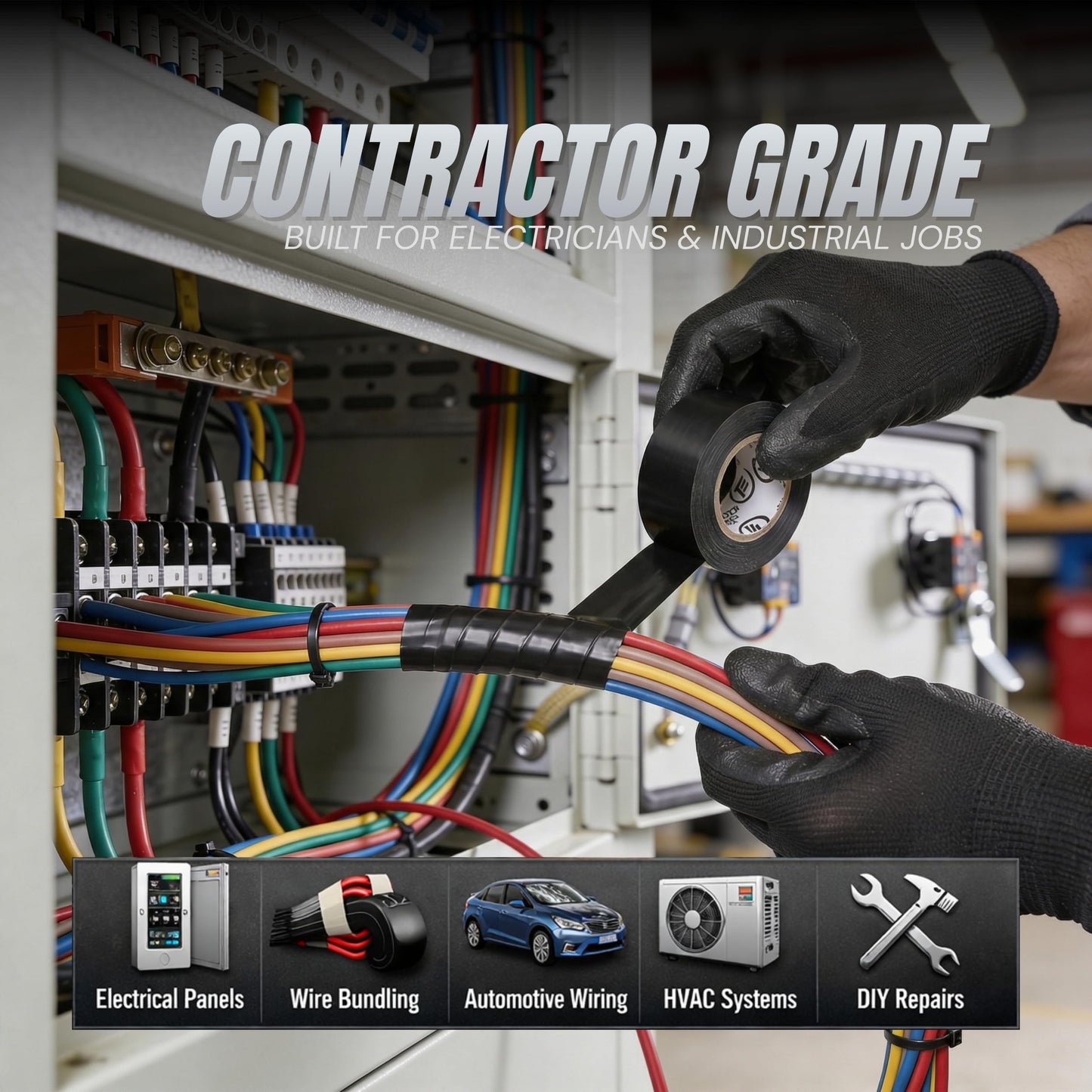 Wide Electrical Tape (2 Pack) - Heavy Duty Thick Flame Retardant Black Electrical Tape, Industrial Grade Waterproof PVC Vinyl Roll, 2in x 66ft, 7 Mil, 600V - UL/CSA Listed