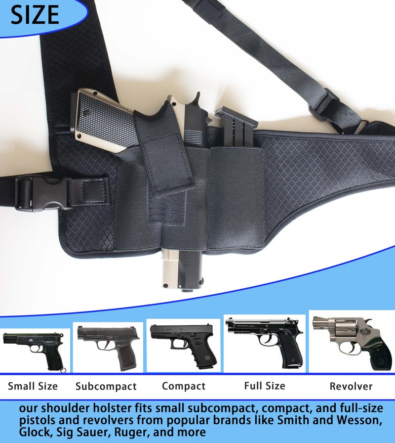 HOGIKUO Universal Shoulder Holster，Chest Holster,Concealed Shoulder Holster for Men,Fits 1911,M&P Shield 9mm, Glock 19,Sig P365,S&W Bodyguard and More（Left Hand）