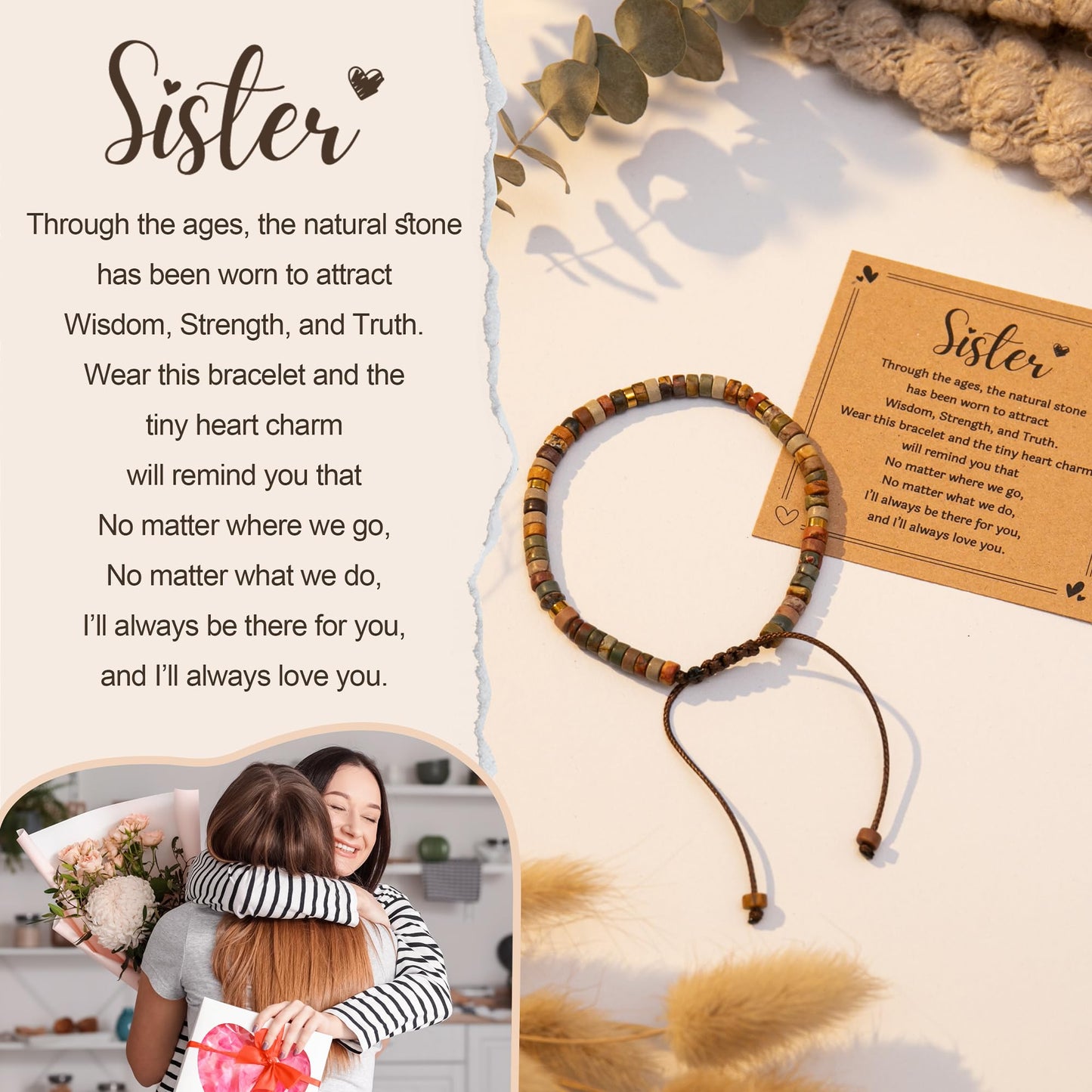 ZOKCC Inspirational Sister Gifts Bracelets for Women - Healing Natural Stone Bracelets for Women - Mohters Day Birthday Christmas Valentines Gifts for Sister Her Friends