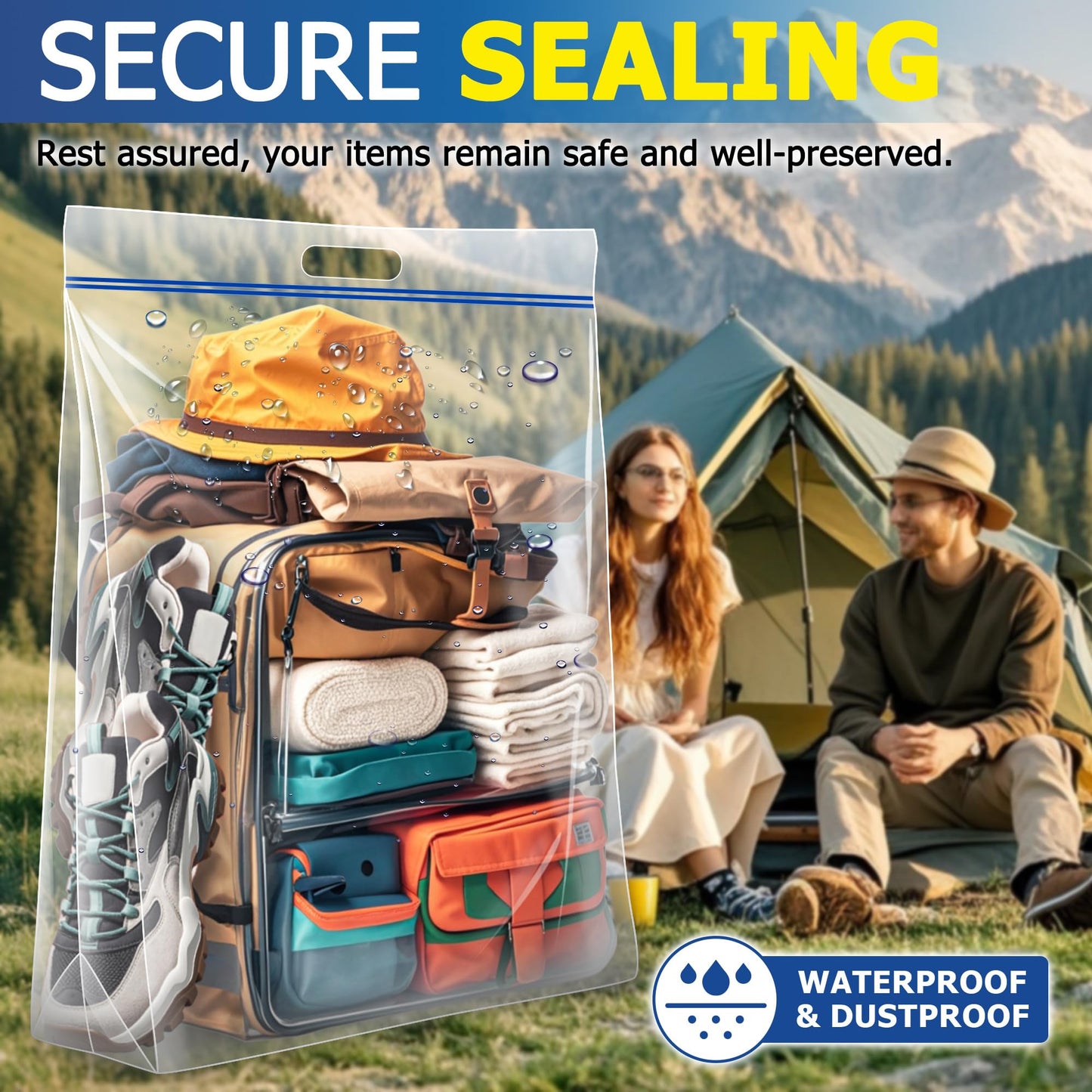 25 Gallon Jumbo Storage Bags, 3.5 Mil Thick Clear Plastic Zipper Bags with Handles, 35" x 24" Extra Large XL Heavy Duty for Home, Travel, and Moving (5 Packs)
