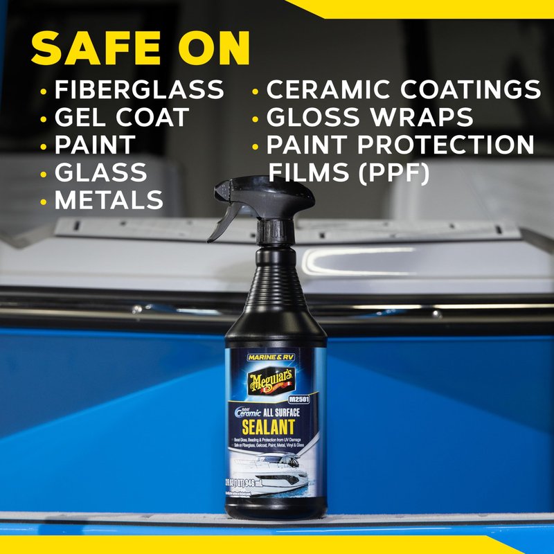 Meguiar's Marine & RV Hybrid Ceramic All Surface Sealant - Premium Fiberglass and Gel Coat Sealant that Boosts Gloss, Beading & Protection from UV Damage - Easy to Apply and Wipe Off – 32 Oz Spray