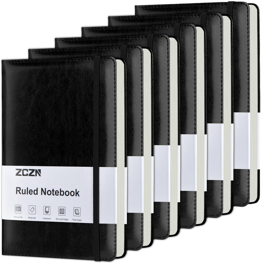 ZCZN Lined Journal Notebooks for Work, 5.5x8.3 in, 192 Pages, Hardcover Leather A5 Journals for Writing, Diary & Travel, College Ruled Journaling Notebooks for School, Office, Home (Black*6)