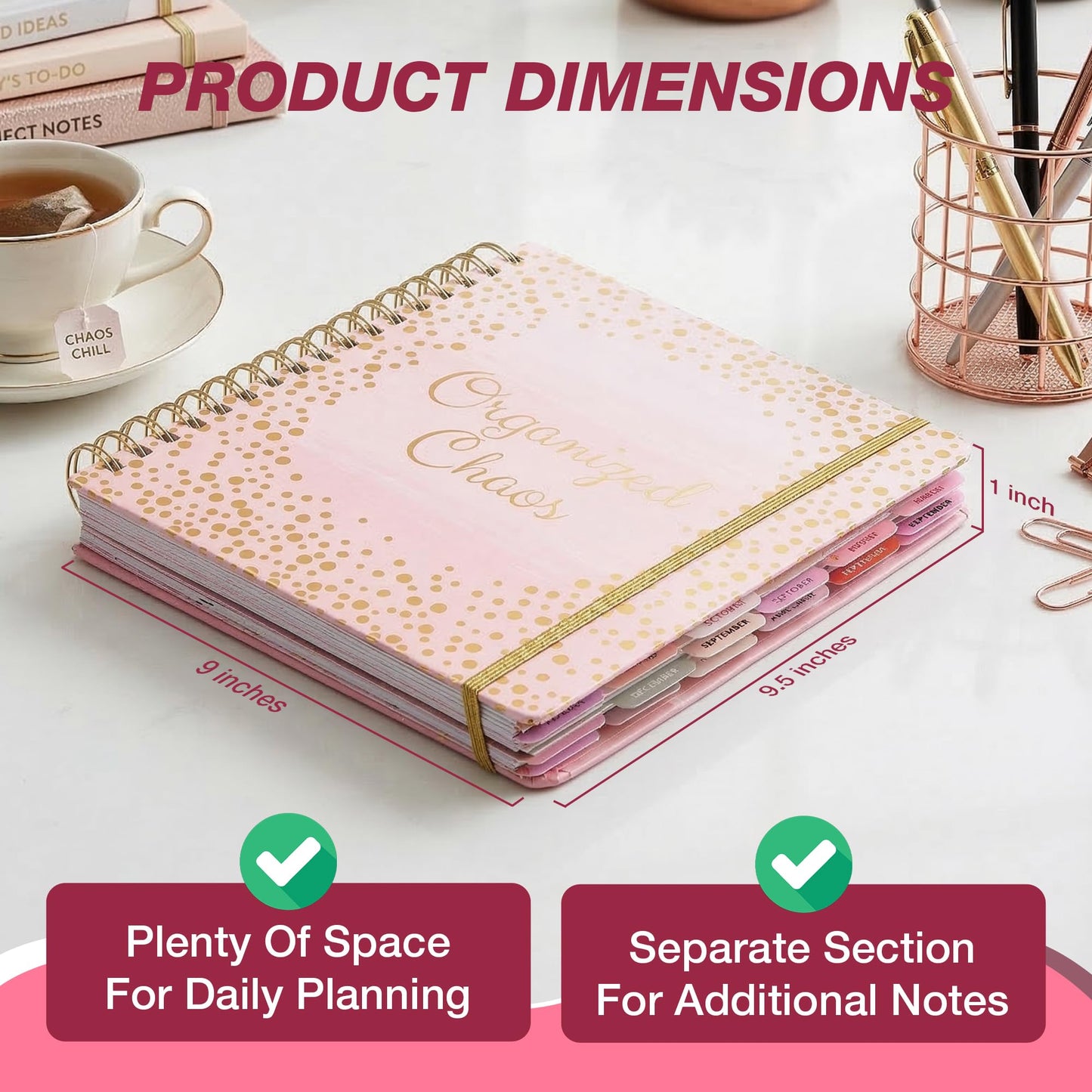 Votum 18 Month Hard Cover Planners/Calendars 10" x 10", January 2026 - June 2027 - Daily, Weekly & Monthly Organizer with Pens, Stickers, Sticky Notes, and a Sturdy Cover - Organized Chaos