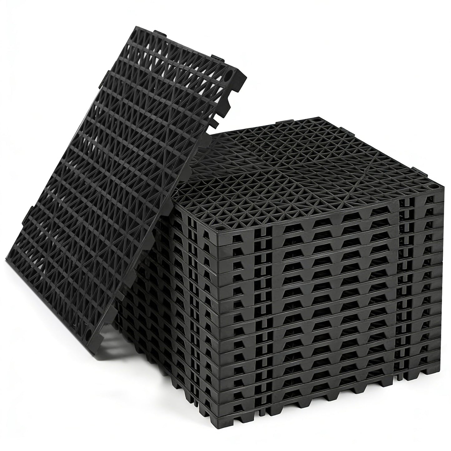 RITOLLO Modular Interlocking Cushion Drainage Floor Tiles, 16-Pack 11.8"x11.8" PVC Raised Non-Slip Interlocking Mats with Drain Holes for Deck, Pool, Garage, Shower, Patio, Bathroom, Sauna, Yard