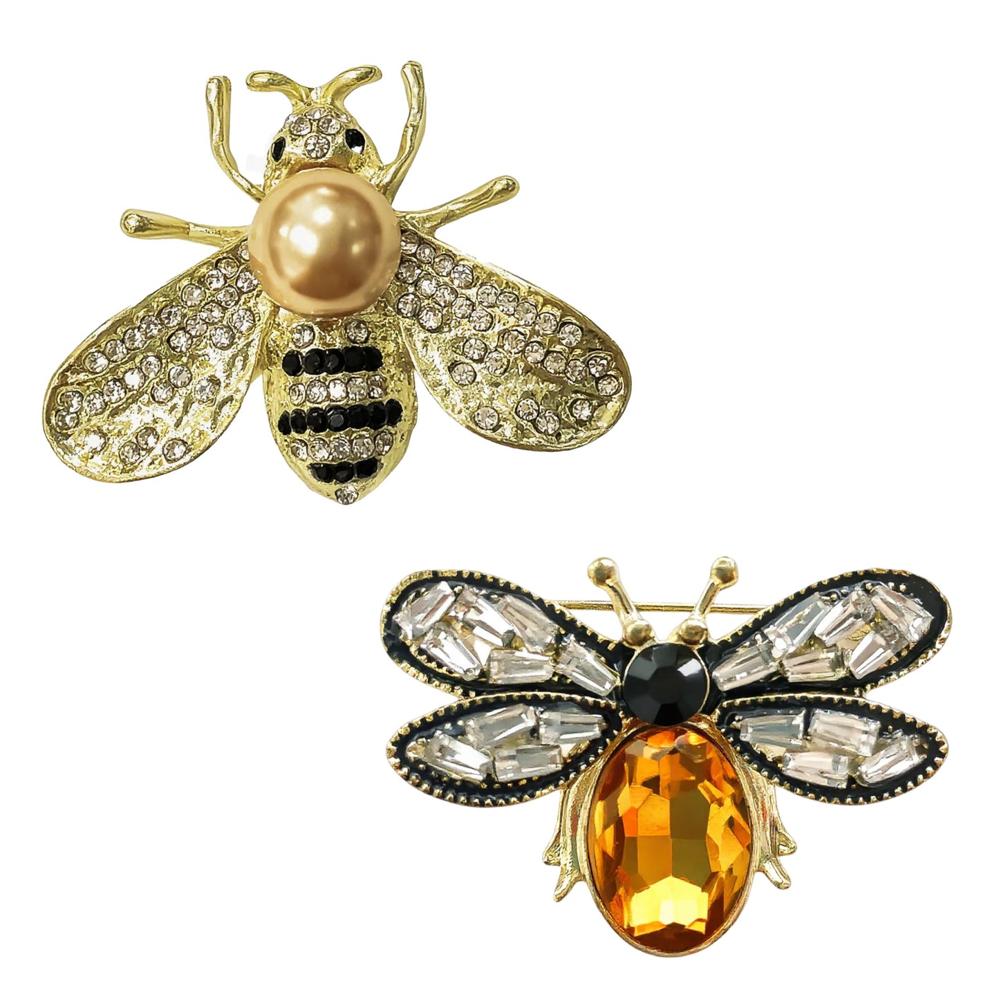 Yaximhozz 2pcs Rhinestone Bee Brooch Pin for Women Dress Elegant Stylish Crystal Brooches Animal Fashion Pins Lapel Boutonniere Ideas Wedding Christmas Birthday Jewelry Easter Gift (21 Bee Gold/Yellow)
