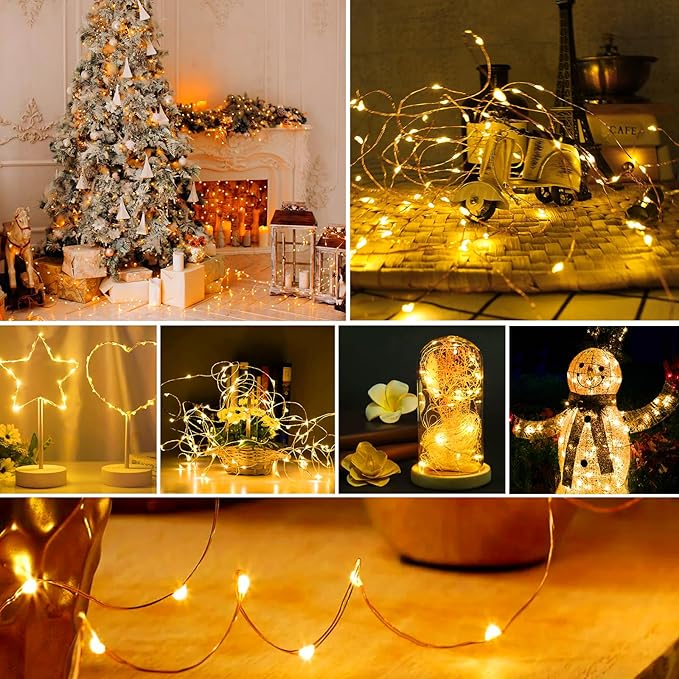 ZGWJ 8 Pack Fairy Lights Battery Operated, Warm White Twinkle String Lights 20 LED 7FT Waterproof 3 Lighting Modes for Bedroom, Halloween, Christmas, Party Indoor and Outdoor Decoration