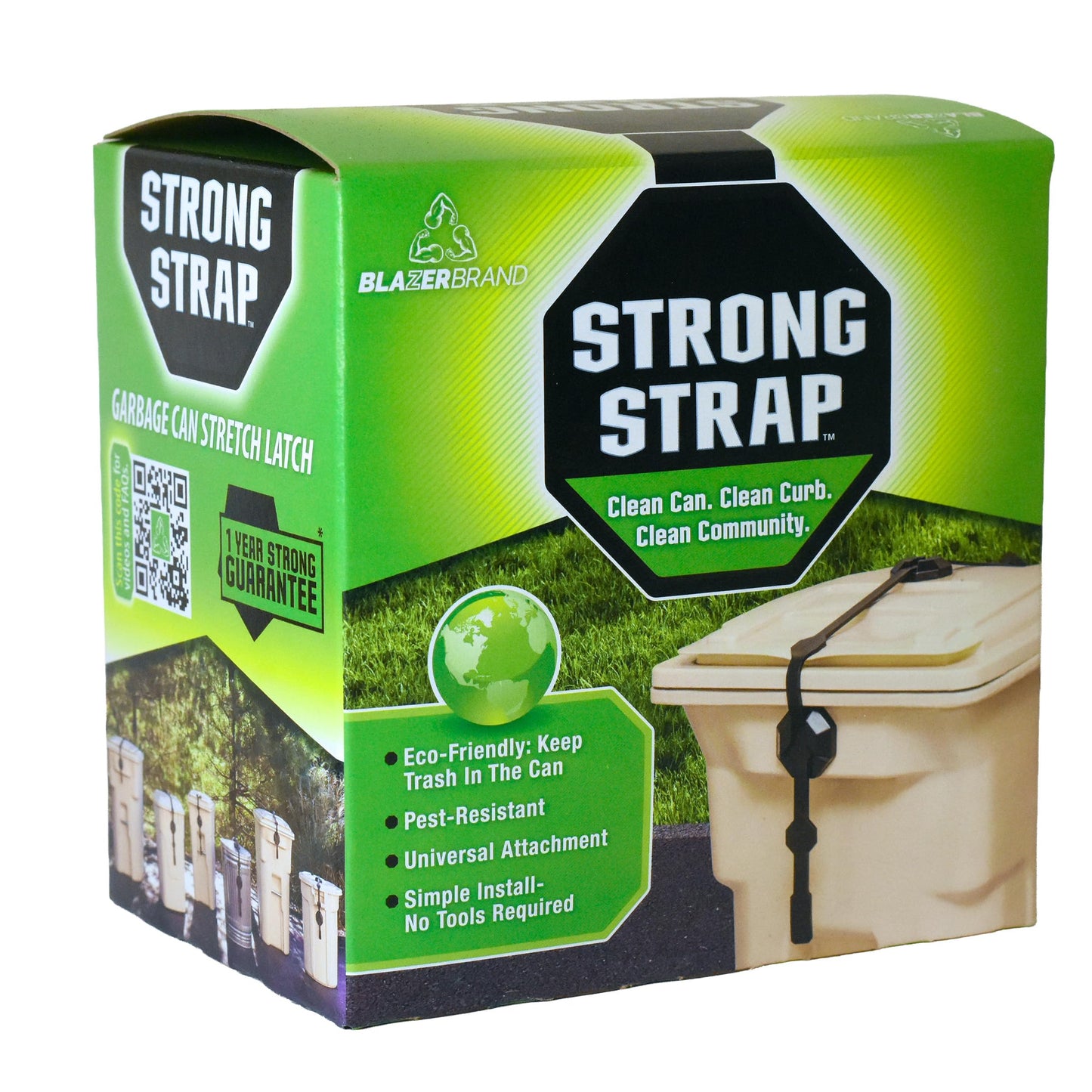 Blazer Brand Strong Strap Lid Lock for 32–96 Gallon Garbage Cans (1 Starter Kit) Long Lasting, No Tools Required, Stretch to Latch, Mitigate Pests, Wind, Overflow, and Spillage