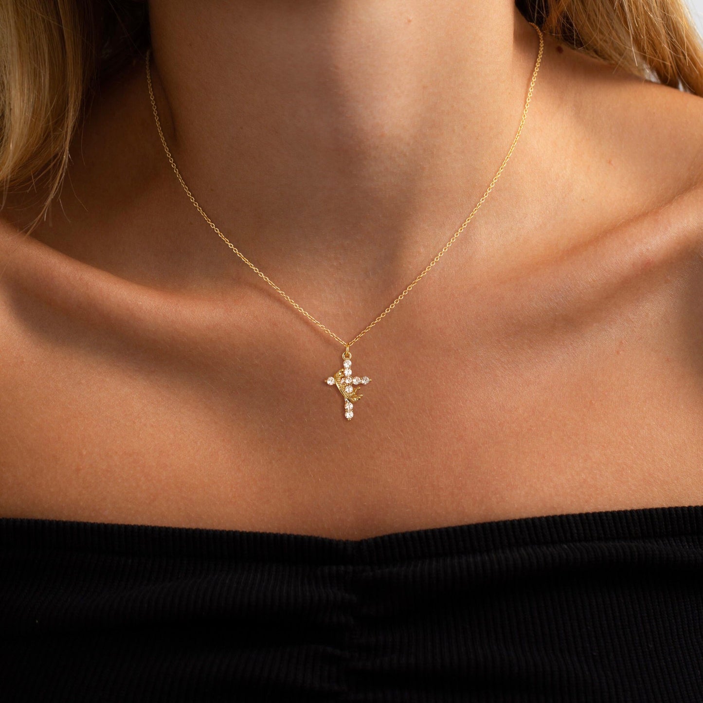 Robaice Birthstone Crown Cross Necklace for Women, Gold-Plated Christian Faith Necklace, Cross Jewelry Gift for Women, April Clear Gift