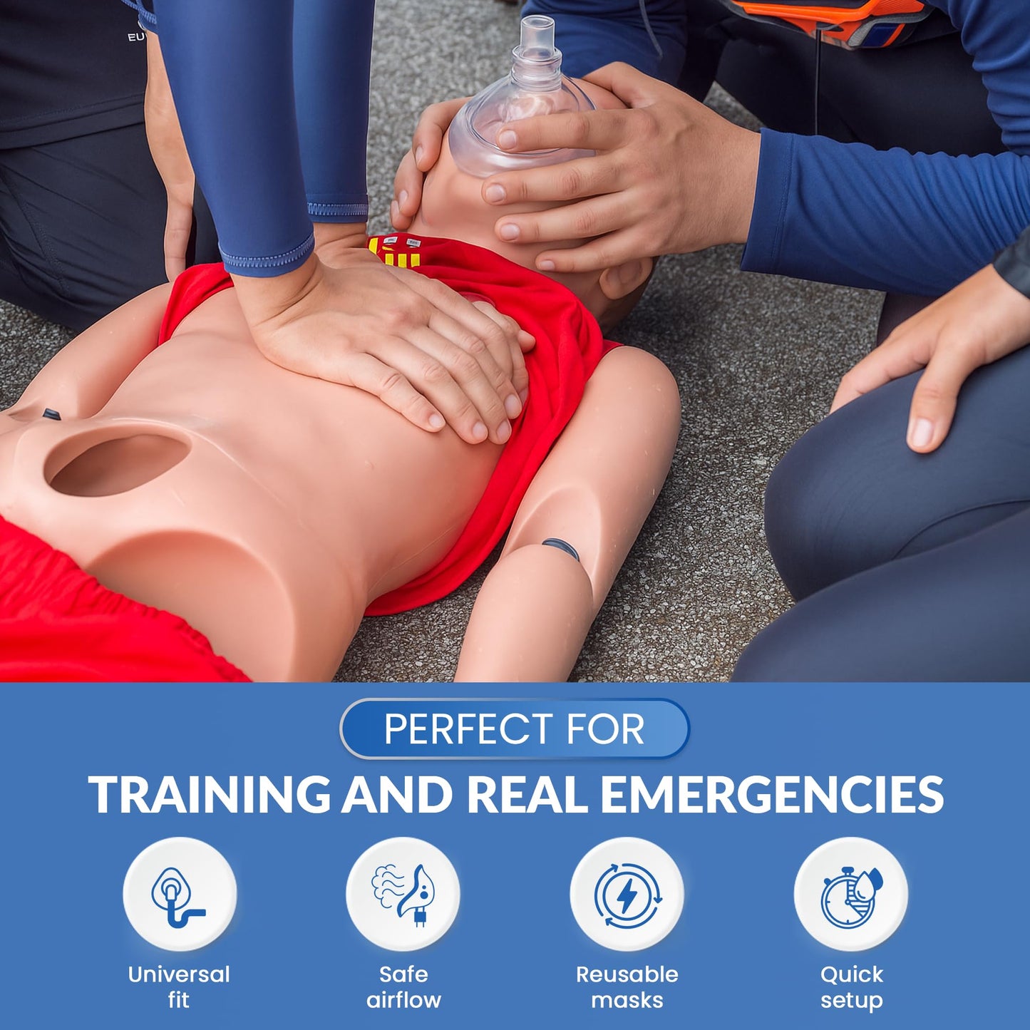 Primacare RS-6847 CPR Rescue Masks, Pack of 10 – FDA Approved CPR Masks with One-Way Valves for Emergency Response, First Aid Kits, CPR Training & Rescue Breathing – Universal Adult Size