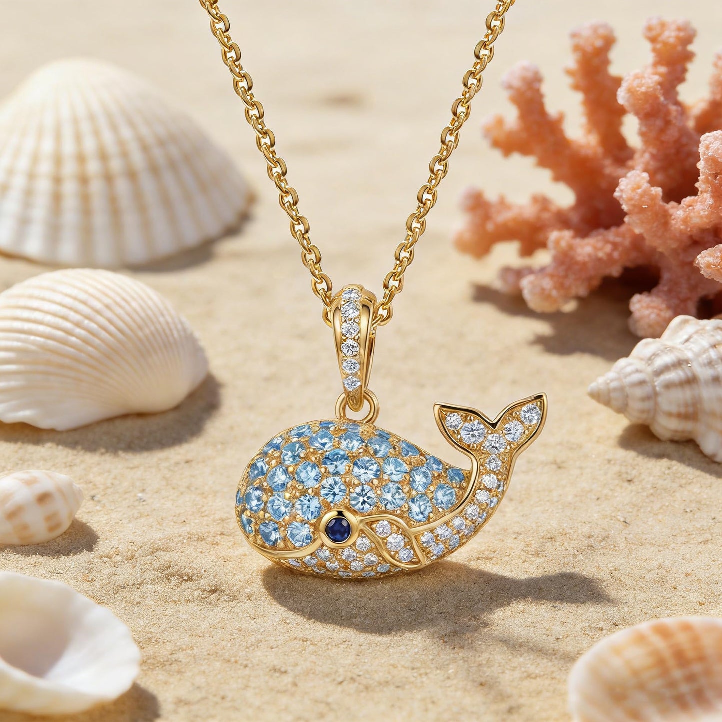 Dremmy Studios Dainty Necklace for Women 14K Gold Plated Whale Necklace Boho Summer Beach Coastal Pendnat Necklaces for Women Summer Jewelry Gift