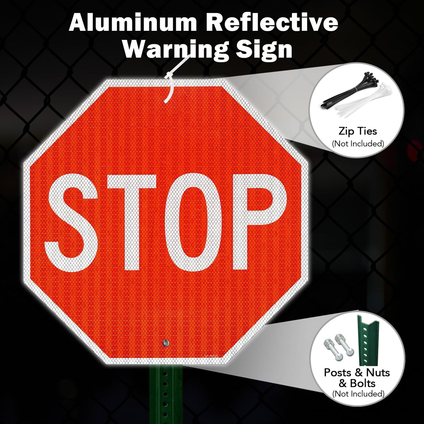 T&R (2 Pack) Large Stop Sign Street Road Sign 24 x 24 Inches. Engineer Grade Reflective Sheeting, Rust Free Aluminum, Weather Resistant, Waterproof, Fade Resistant, 2 Pre-drilled Holes