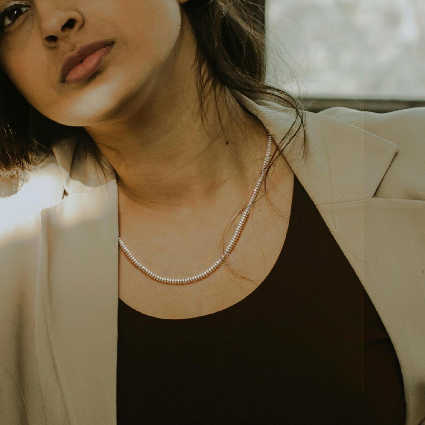 Pearls Necklace, Freshwater Tiny Small Bread Pearls Necklace for Women's Pearl Strand Necklace Chain 18K Gold Plated Hypoallergenic White Necklace as Prom Bridesmaid Birthday Gifts(Bread, 18KWGP Lock)