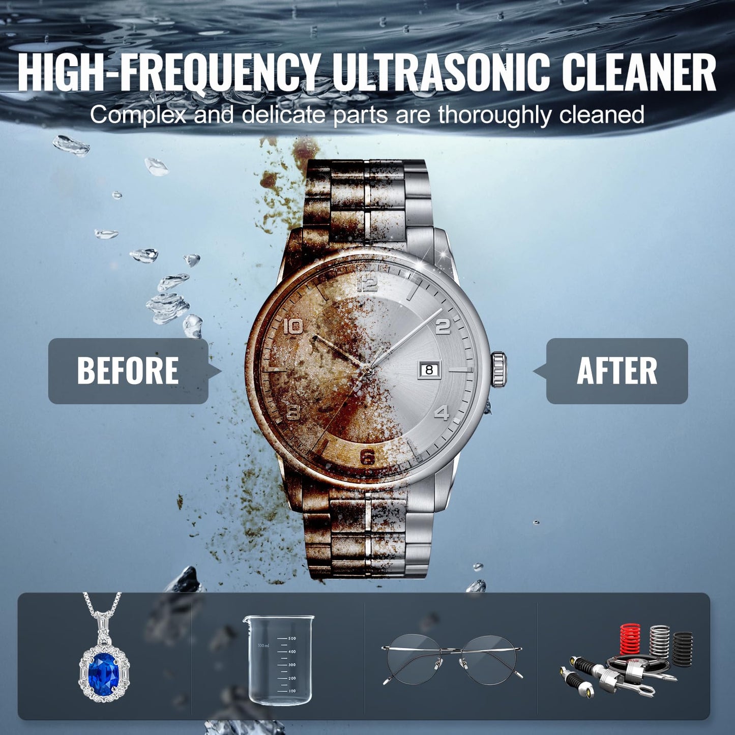 VEVOR 3L Sonic Cleaner with Heater Timer & Basket, Professional Digital Sonic Cavitation Machine, 120W Cleaning Machine for Watch Instruments, Glasses, Coin, Metal Parts, Tool