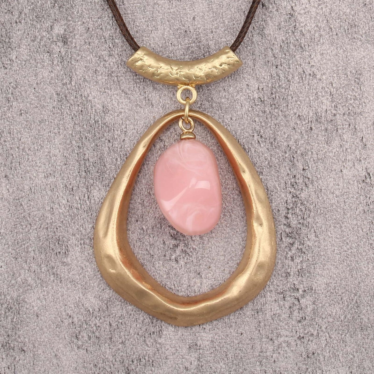 joymiao Vintage Pendant Necklace for Women Long Boho Choker Large Gold Pendant with Pink Stone Hippie Womens Bohemian Necklace