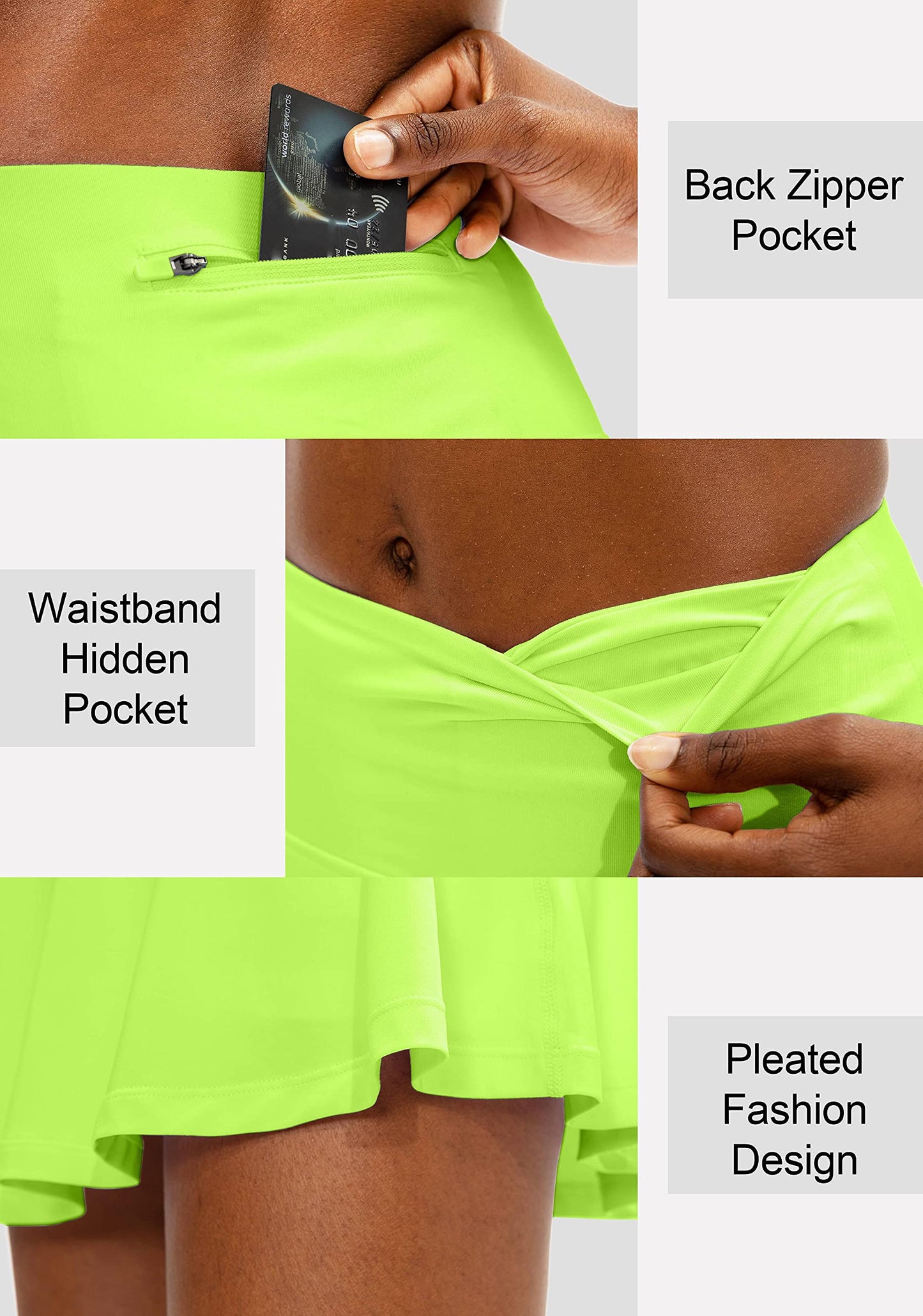 SANTINY Pleated Tennis Skirt for Women with 4 Pockets Women's High Waisted Athletic Golf Skorts Skirts for Running Casual (Green Citrine_L)