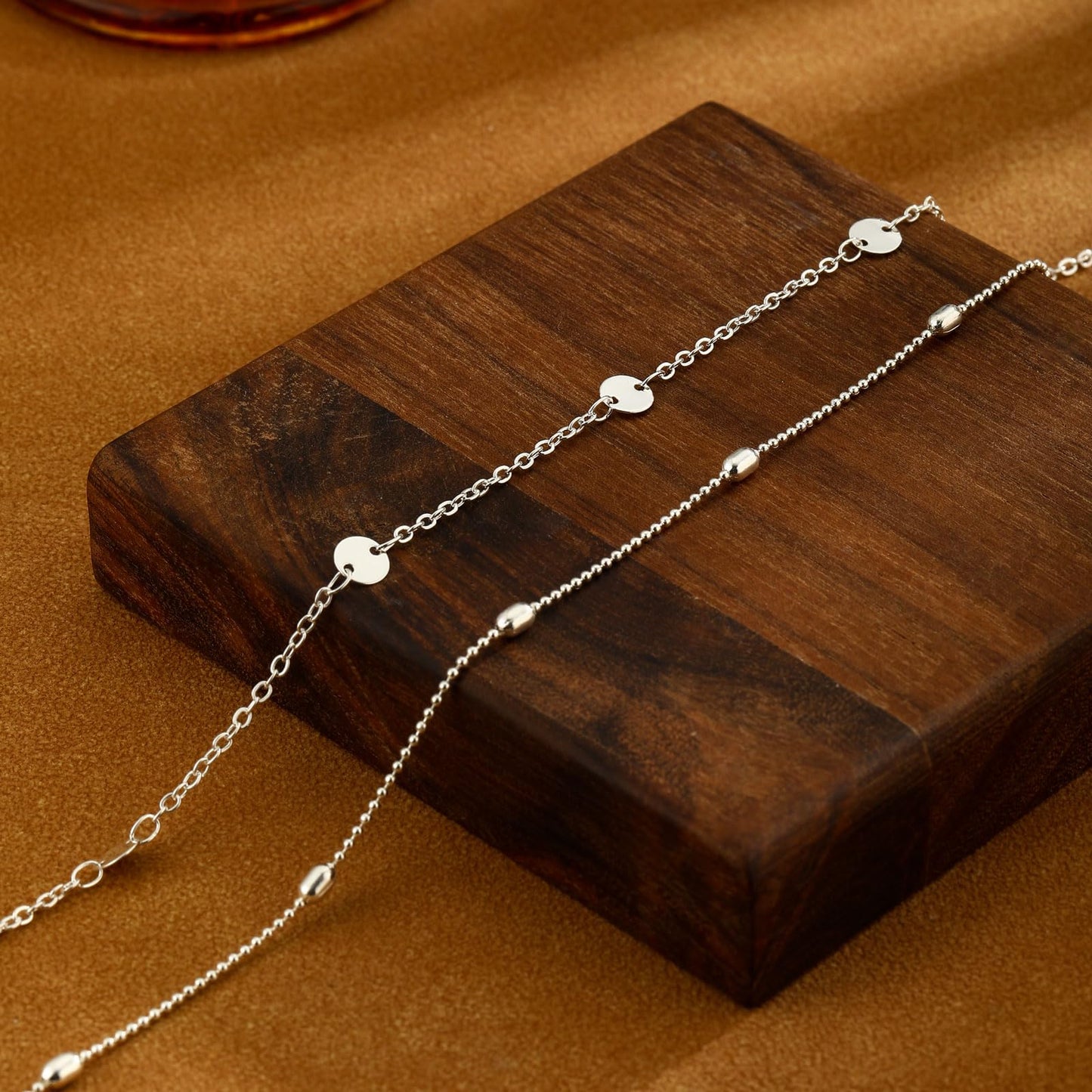 RELVEO 2PCS Silver Waist Chain Adjustable Layered Belly Chain Body Chain Jewelry for Women Sexy Bikini Beach Beaded Waist Chains
