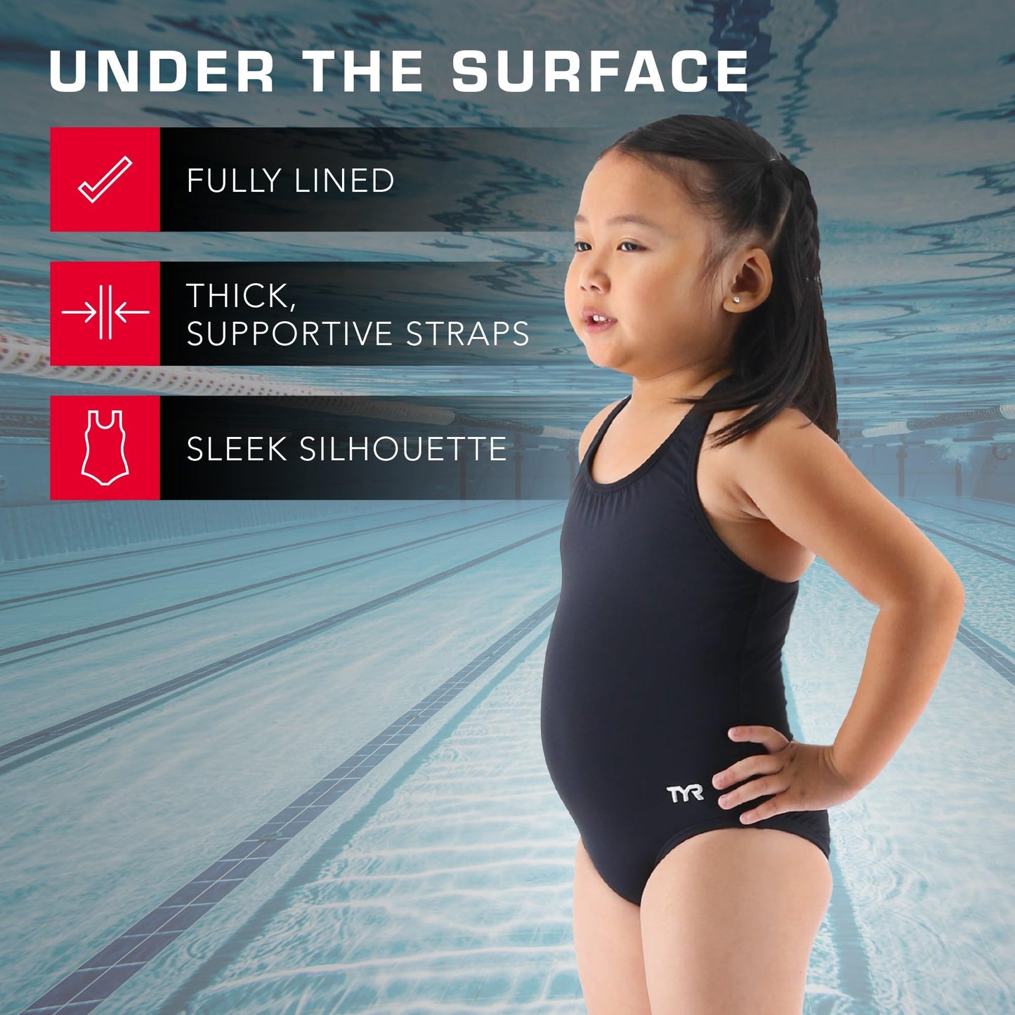 TYR Durafast Lite Ella Maxfit Girls' One Piece Swimsuit - Active Swimwear Designed for Durability and Comfort - Durfast Lite Fabric, UPF 50+, Fully Lined - Navy, Large