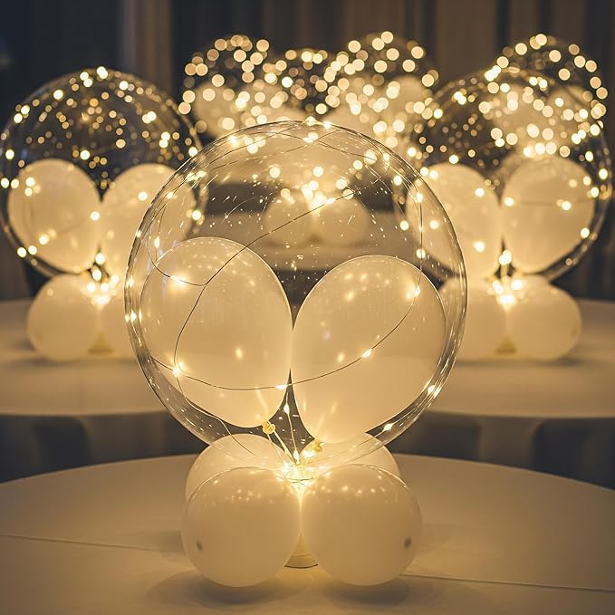 Lightsfever warm white led balloons with batteries, wedding proposal decorations clear transparent for helium or air, birthday party, halloween decor