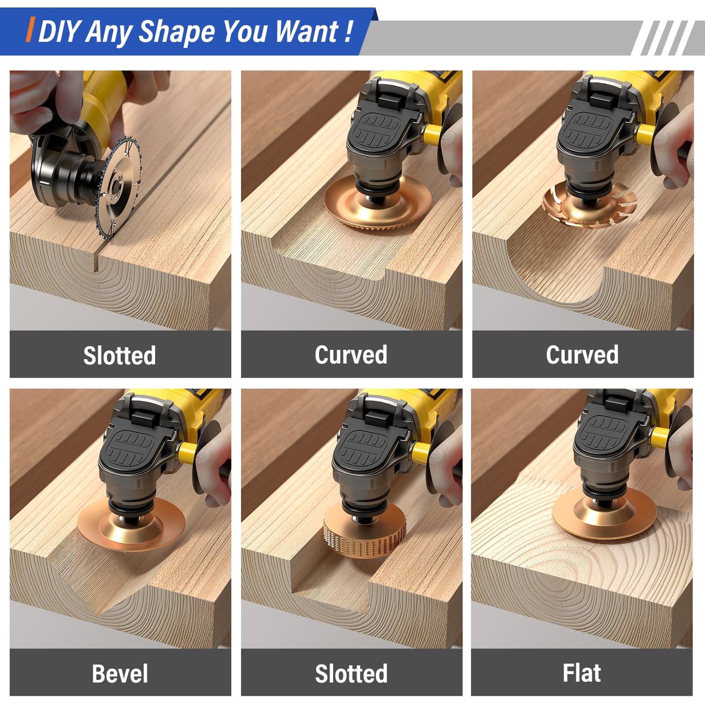 BURMONG 14PCS Wood Carving Disc Set for 4" & 4-1/2" Angle Grinder – Wood Cutting, Carving & Grinding Kit with Chainsaw Disc, Wood Shaping Discs, Flap Sanding Wheels, Adapter Rings & Wrench