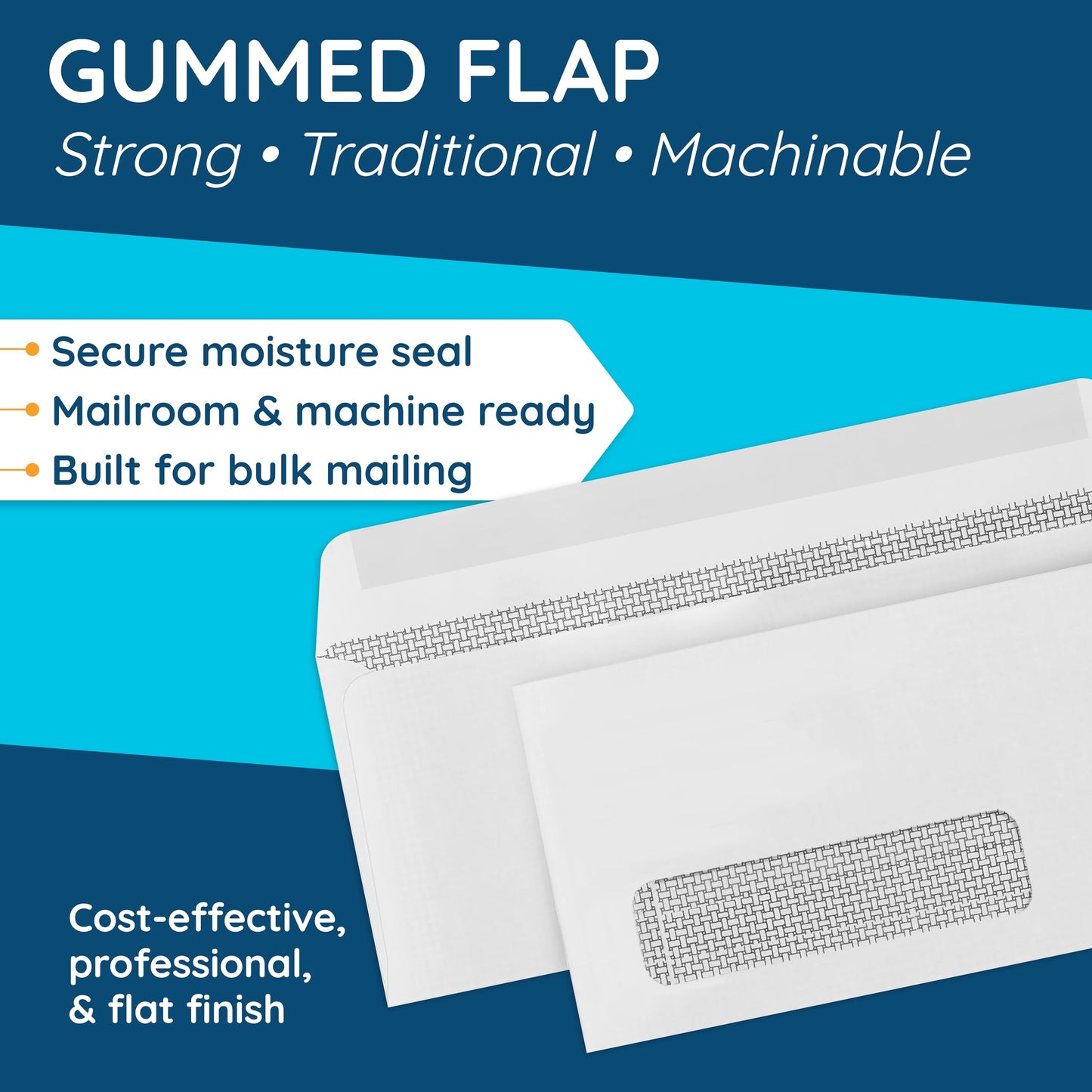 500 Number 10 Single Window Envelopes - Thick Gummed Seal - Designed for Secure Mailing of Quickbooks Checks, Invoices, Business Statements, Personal Letters - 4 1/8 x 9 1/2