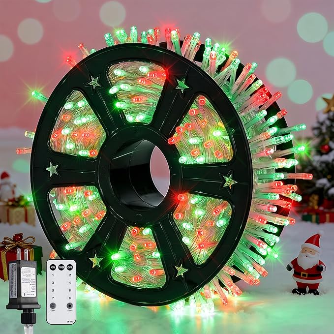 JMEXSUSS 600 LED Christmas String Lights Outdoor, Red and Green Lights Clear Wire, Christmas Twinkle String Lights Plug in for Tree Xmas Decorations