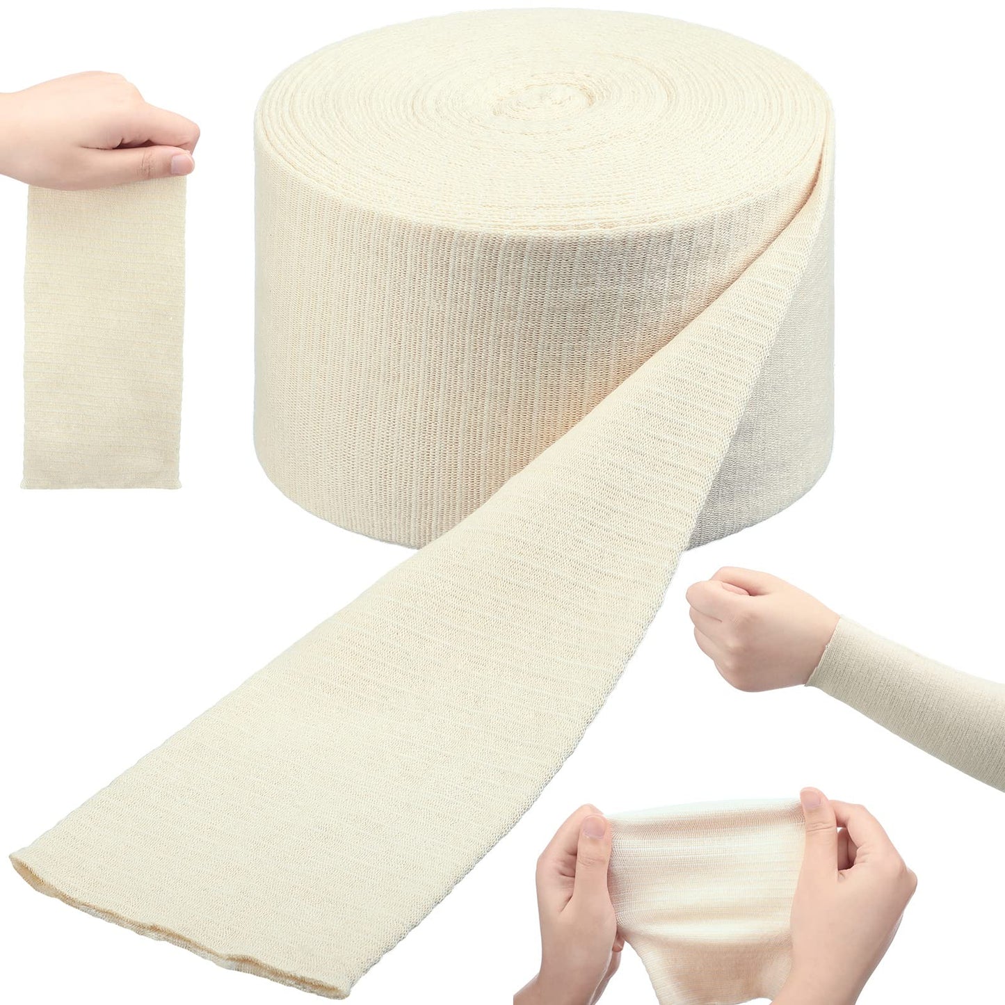 Tondiamo Cotton Tubular Stockinette Gauze Roll Tubular Arm Stocking Elastic Leg Stockinette Tubing Compression Tube Sleeve Bandage for Comfort Wear Sweat Absorbent(4 Inch X 25 Yard)