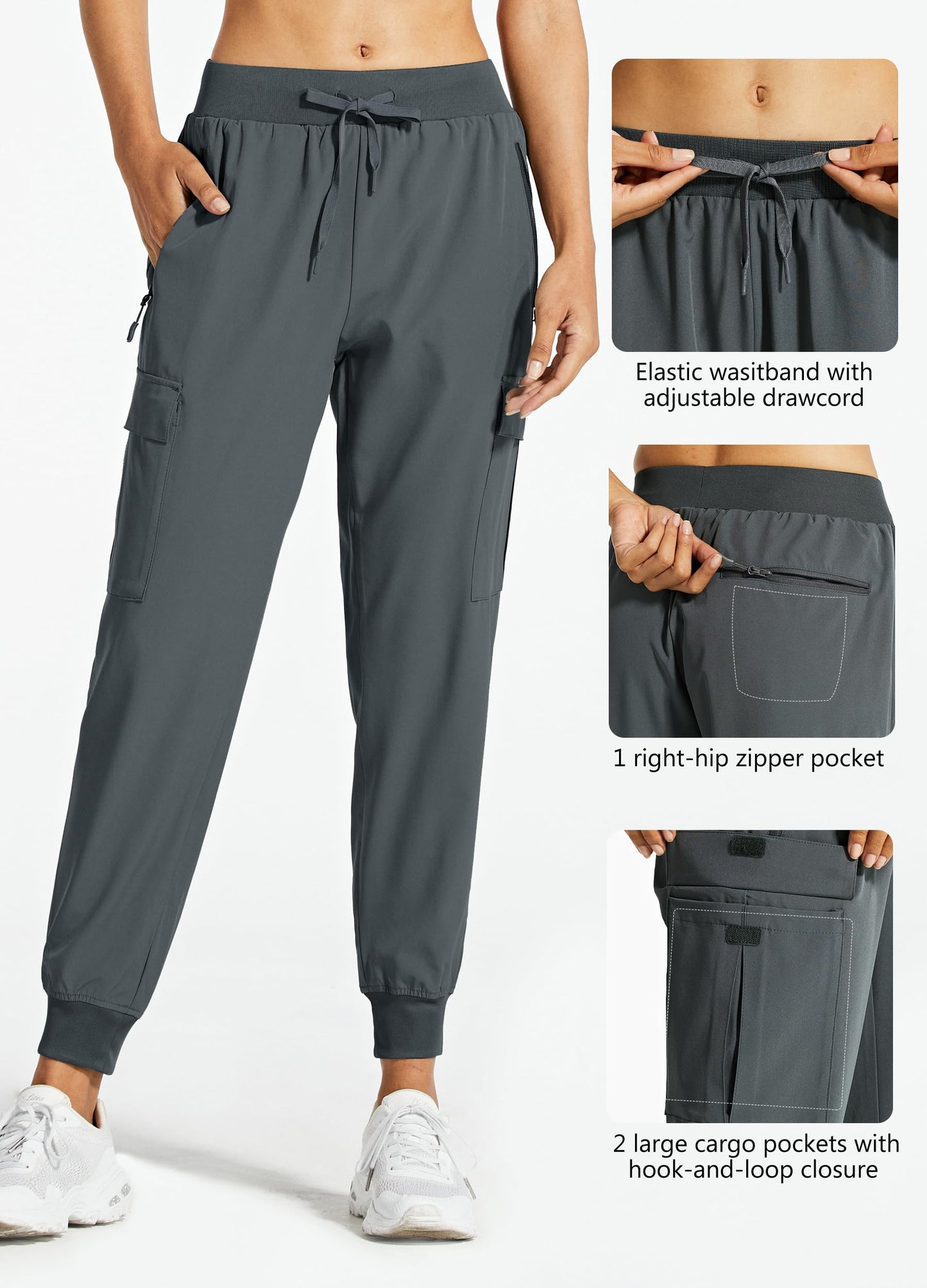 Libin Women's Cargo Joggers Lightweight Quick Dry Hiking Pants Athletic Lounge Casual Travel Petite, Steel Gray XXL