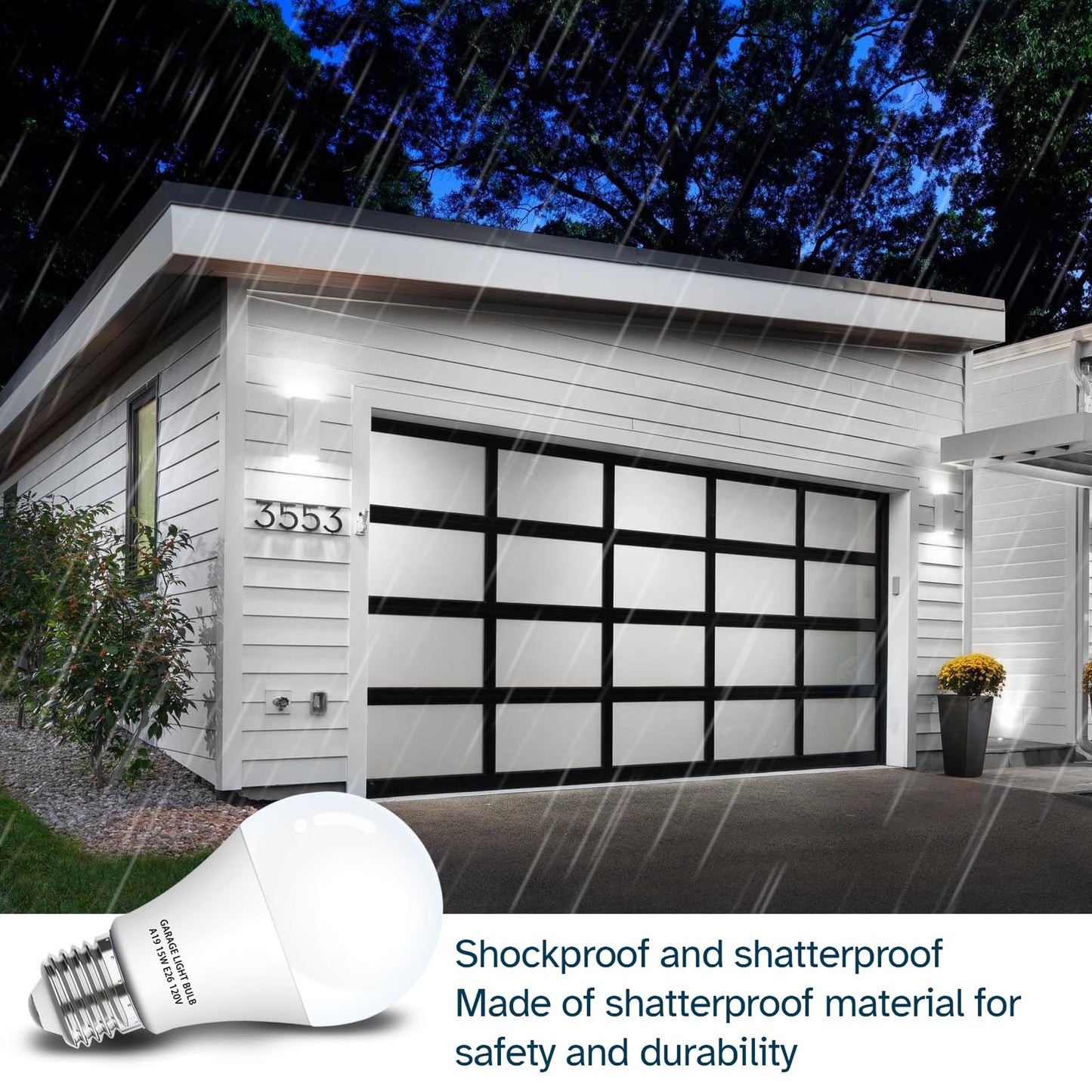 LOXYEE Garage Door Opener LED Light Bulb 4 Pack，15W Equivalent to 100W Garage Light Bulb,A19 5000K Daylight White E26 Base 120V Outdoor Light Bulbs,Minimize Interference,Dimmable