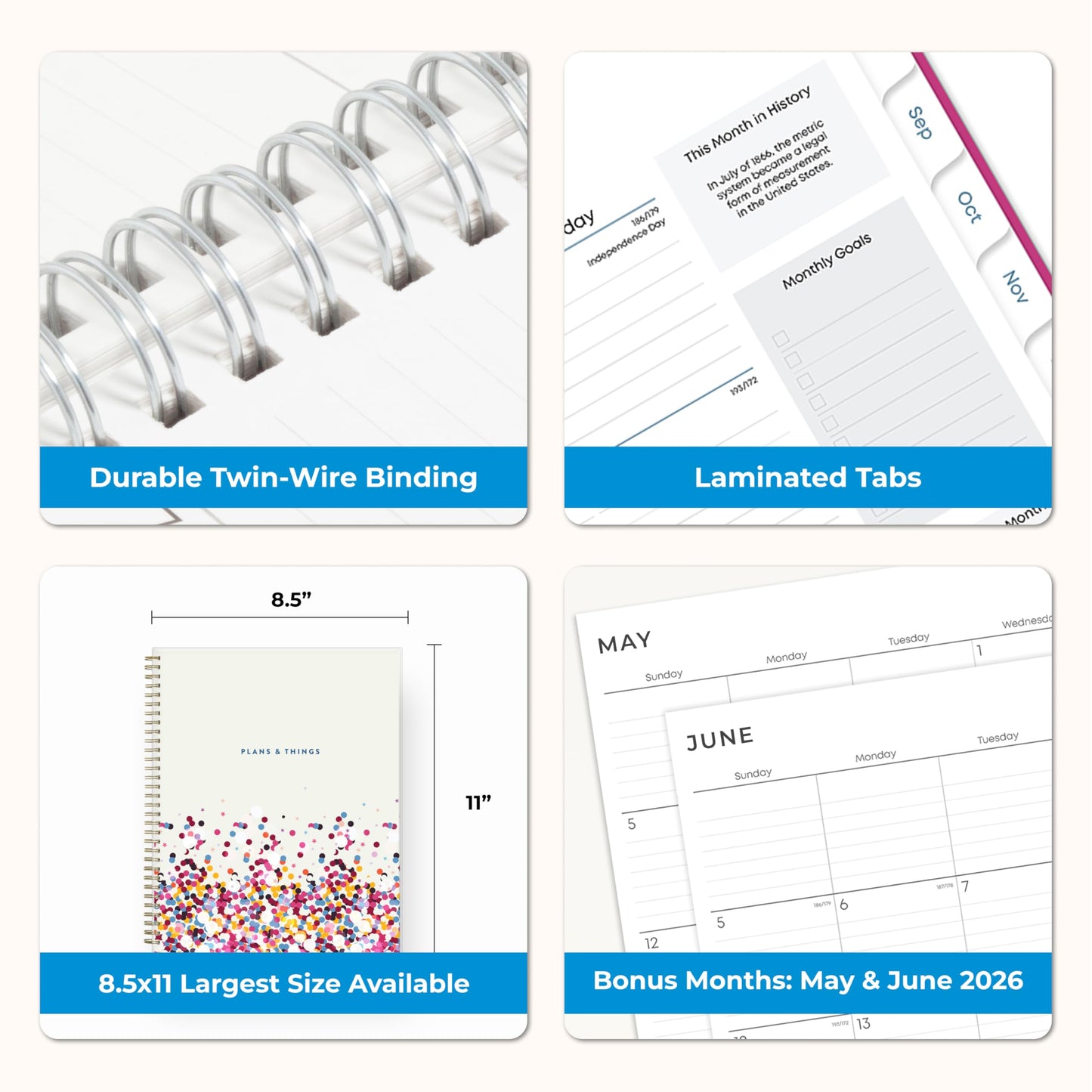 Blue Sky 2026-2027 Weekly and Monthly Academic Year Student Planner Calendar, July 2026 - June 2027, 8.5" x 11", Flexible Cover, Wirebound, Laminated Tabs, Star Confetti Bright