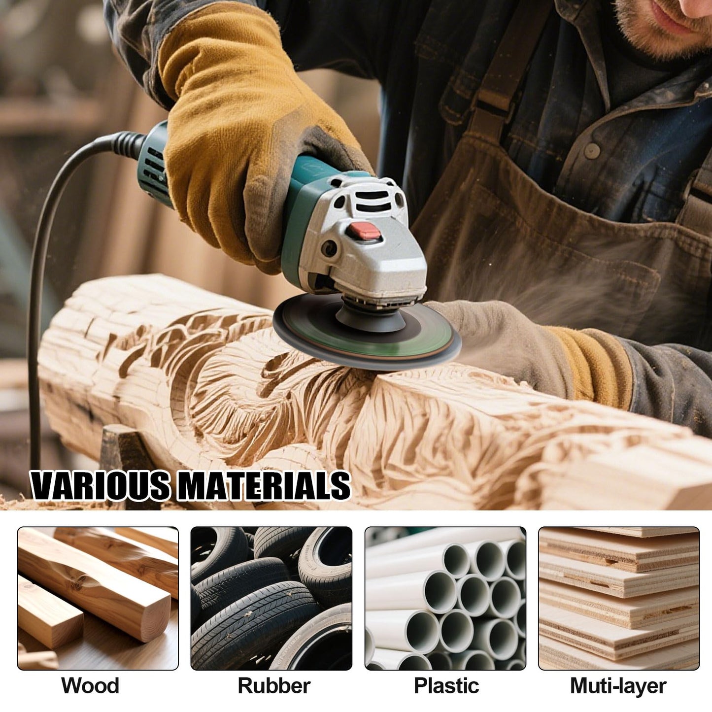 14pcs Wood Carving Disc Set for 4 in 4.5 in Angle Grinder, Woodworking Grinding Wheels Kit with 7/8"-5/8" Arbor for Quick Rough Cutting Shaping Sanding Polishing