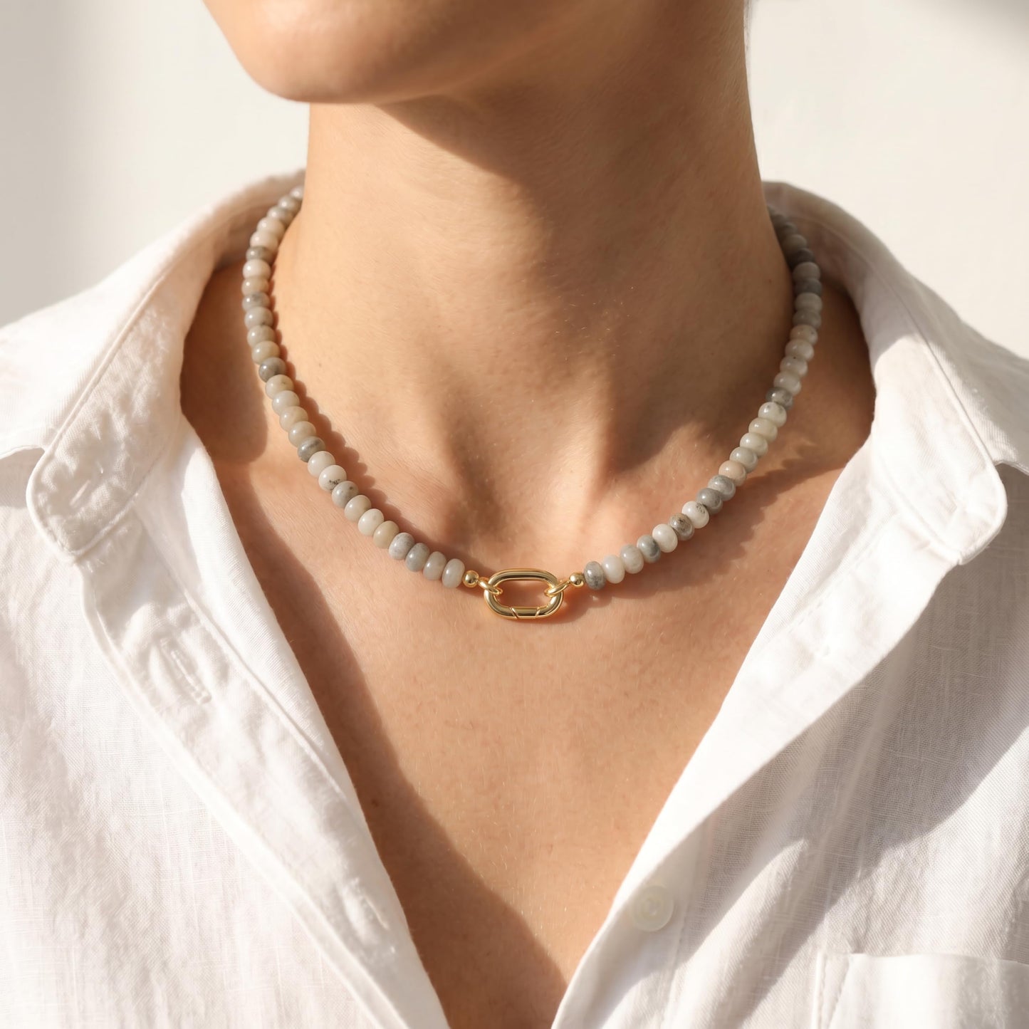 CONRAN KREMIX Shining Stone Beaded Necklace for Women,Natural Stone Bead Choker Necklaces Boho Summer Beach Necklace Gemstone Jewelry Gift for Women