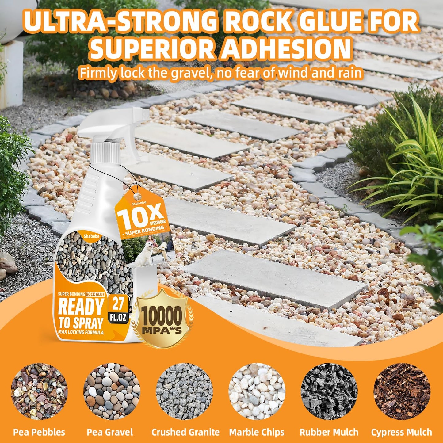 Shabebe Rock Glue for Landscaping with Sprayer 27oz, Ready-to-Use Mulch & Gravel Binder, Fast-Dry No Dilution, Weather-Resistant Spray Rock Glue for Garden Beds, Pea Gravel & Small Stone