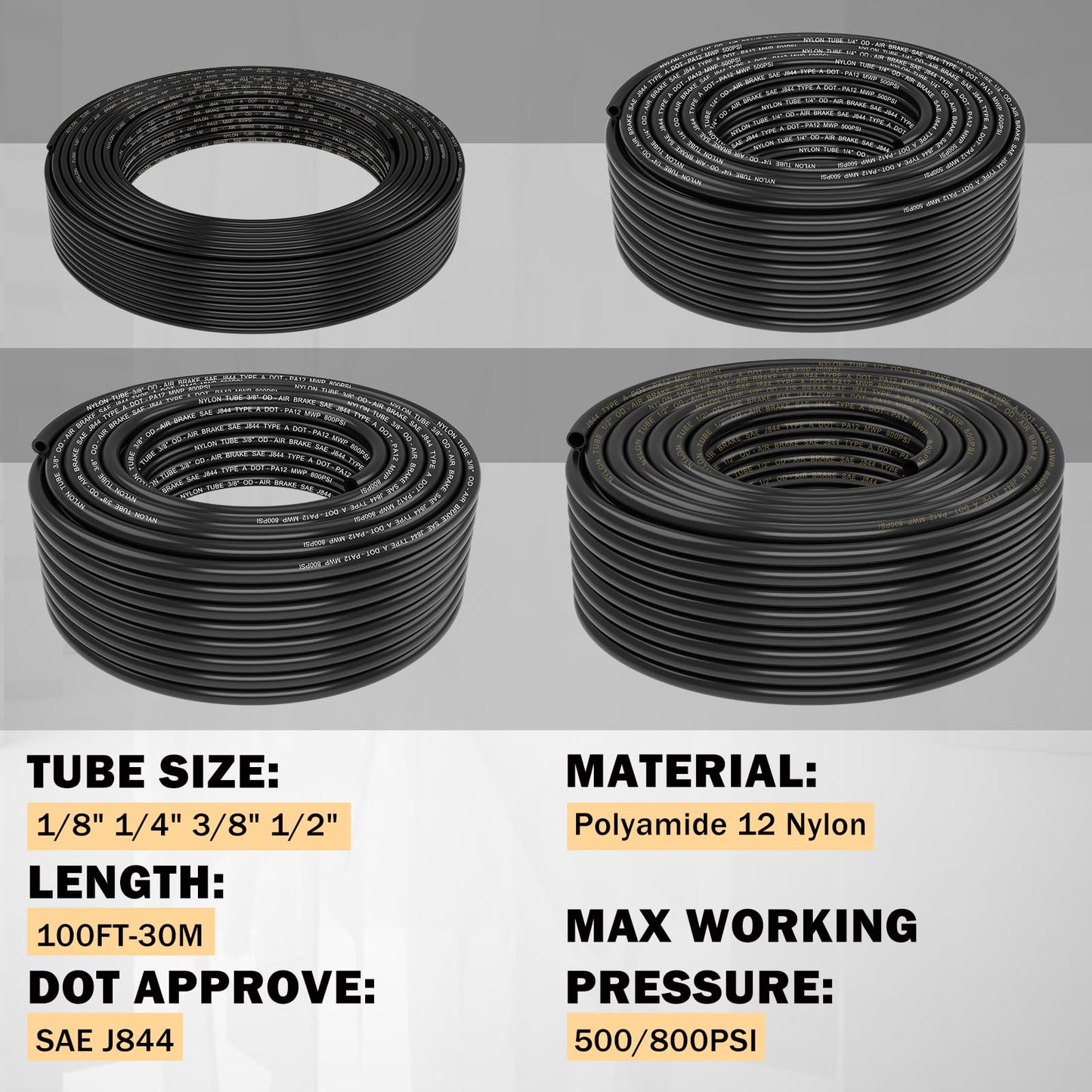 CheeMuii 156 PCS Brass DOT Air Line Fittings with 4 Roll 100FT 1/8" 1/4" 3/8" 1/2" DOT Air Lines Kit Push Lock Air Fitting Quick Connect Air Fittings with Air Hose Pneumatic Tubing